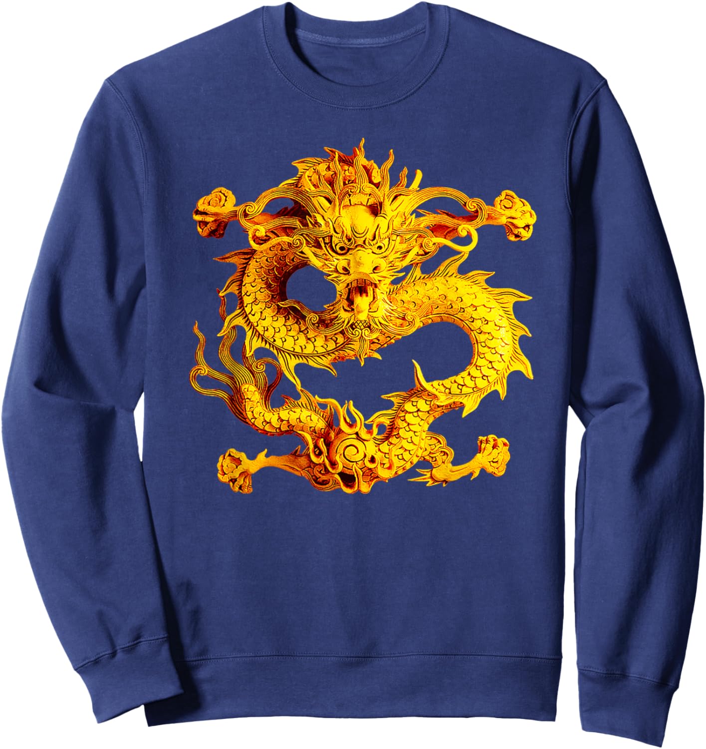 Fearless Golden Chinese Dragon Silhouette 3D Effect Sweatshirt - Sweatshirt | Navy
