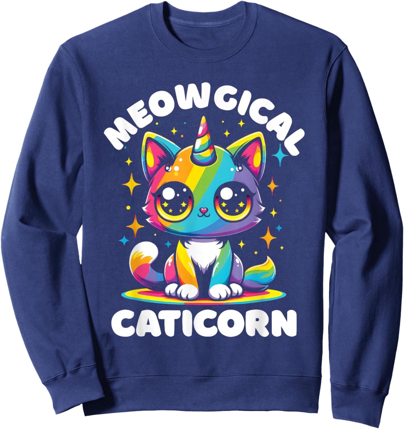 Meowgical Caticorn Cat Unicorn Rainbow Kittycorn Sweatshirt - Sweatshirt | Navy