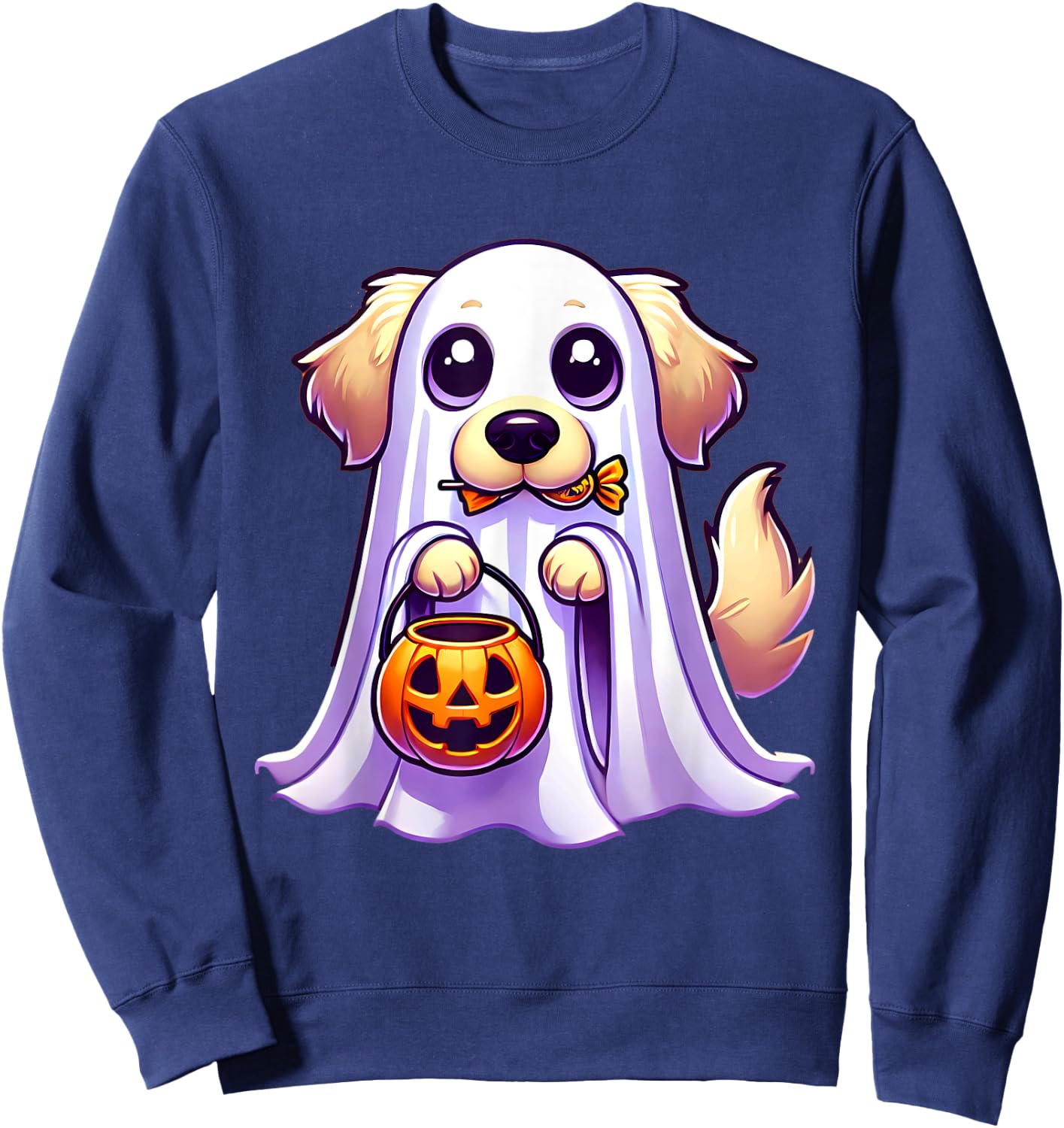 Golden Retriever Ghost Halloween Dog Men Women Kids Sweatshirt - Sweatshirt | Navy