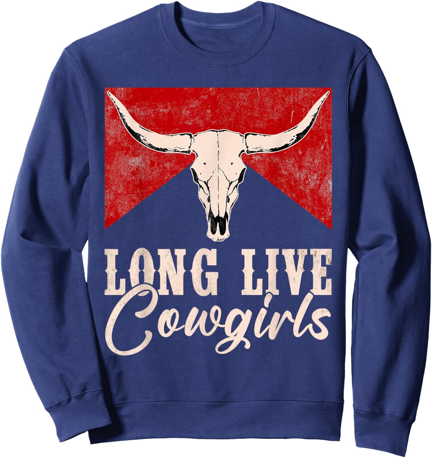 Long Live Vintage Western Bull-Skull Cowgirls Retro Sweatshirt - Sweatshirt | Navy