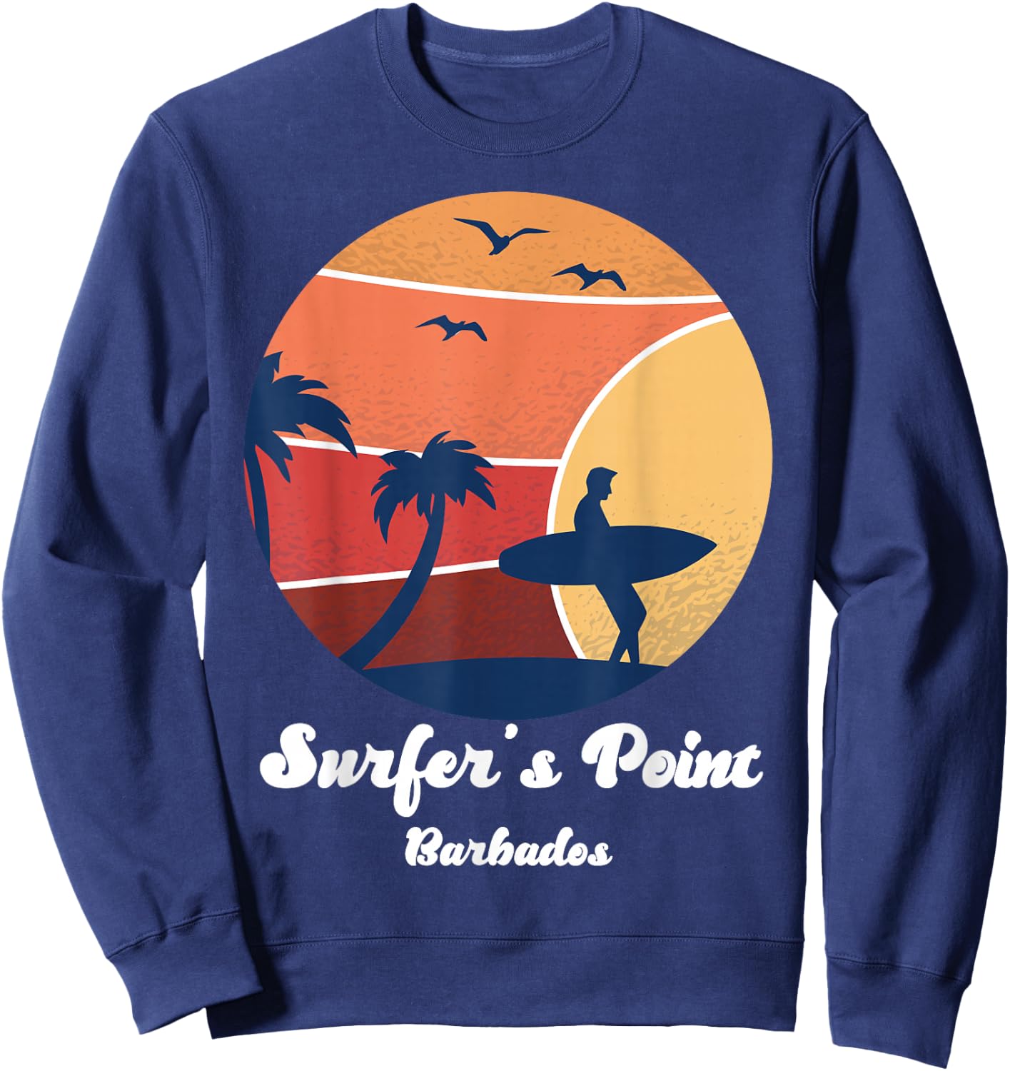 Surfer's Point Barbados Surfing Surfer Vintage Sunset Beach Sweatshirt - Sweatshirt | Navy