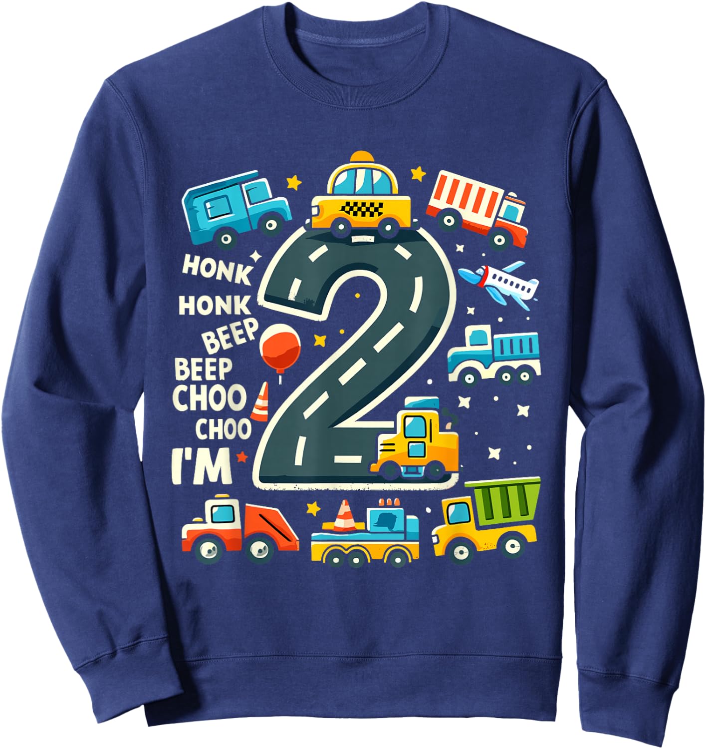 2 Year Old Transportation Birthday Boy 2nd Toddler Truck Car Sweatshirt - Sweatshirt | Navy