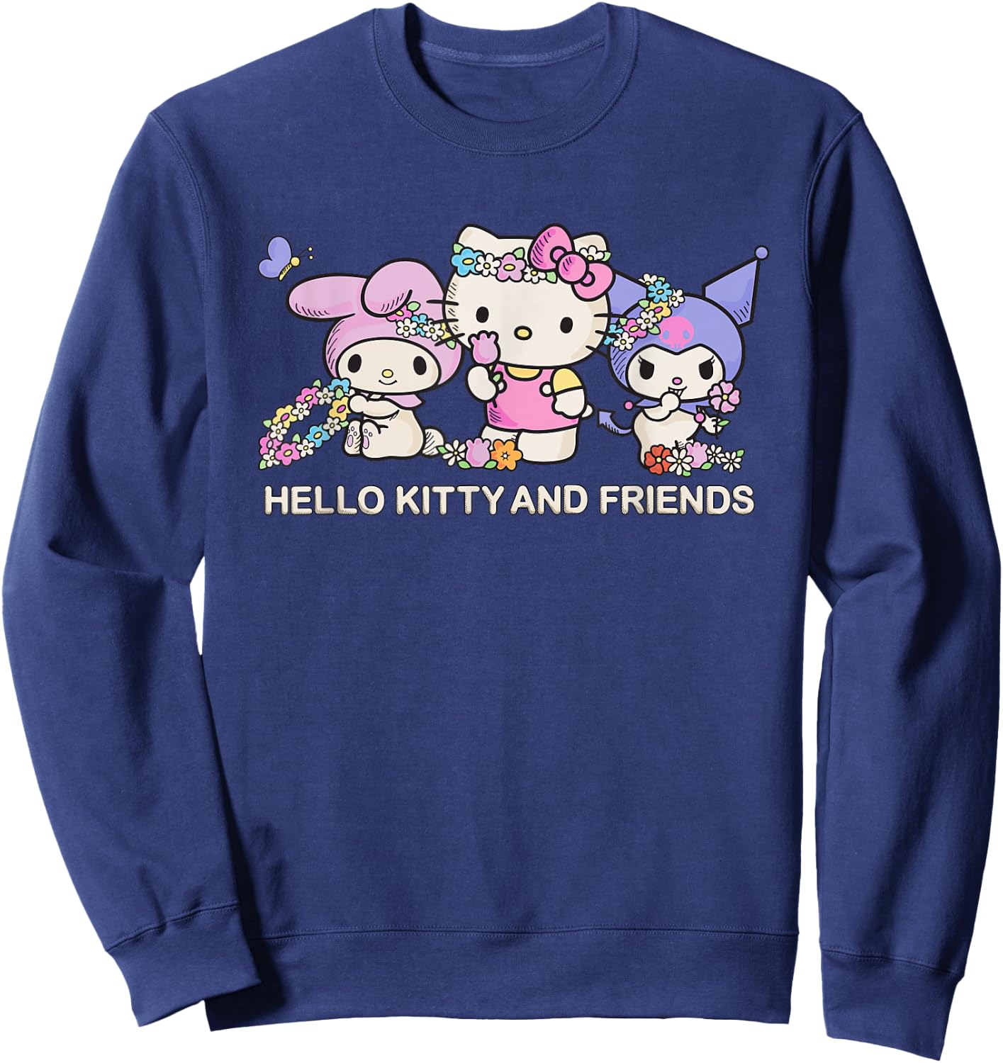 Sanrio Hello Kitty and Friends Flower Crowns , Small, Black Sweatshirt - Sweatshirt | Navy