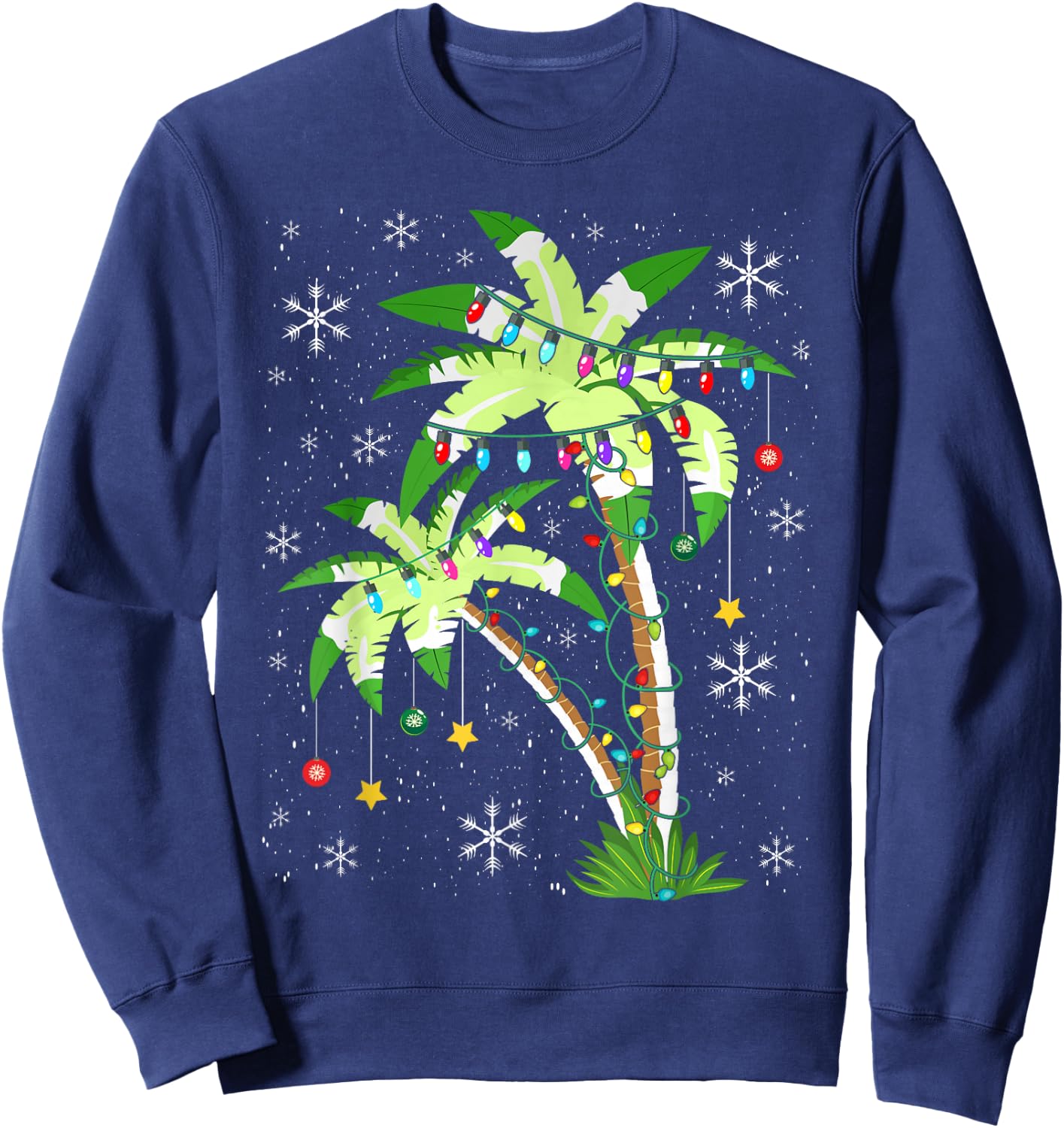 Palm Tree Christmas Lights & Ornaments Hawaii Tropical Xmas Sweatshirt - Sweatshirt | Navy