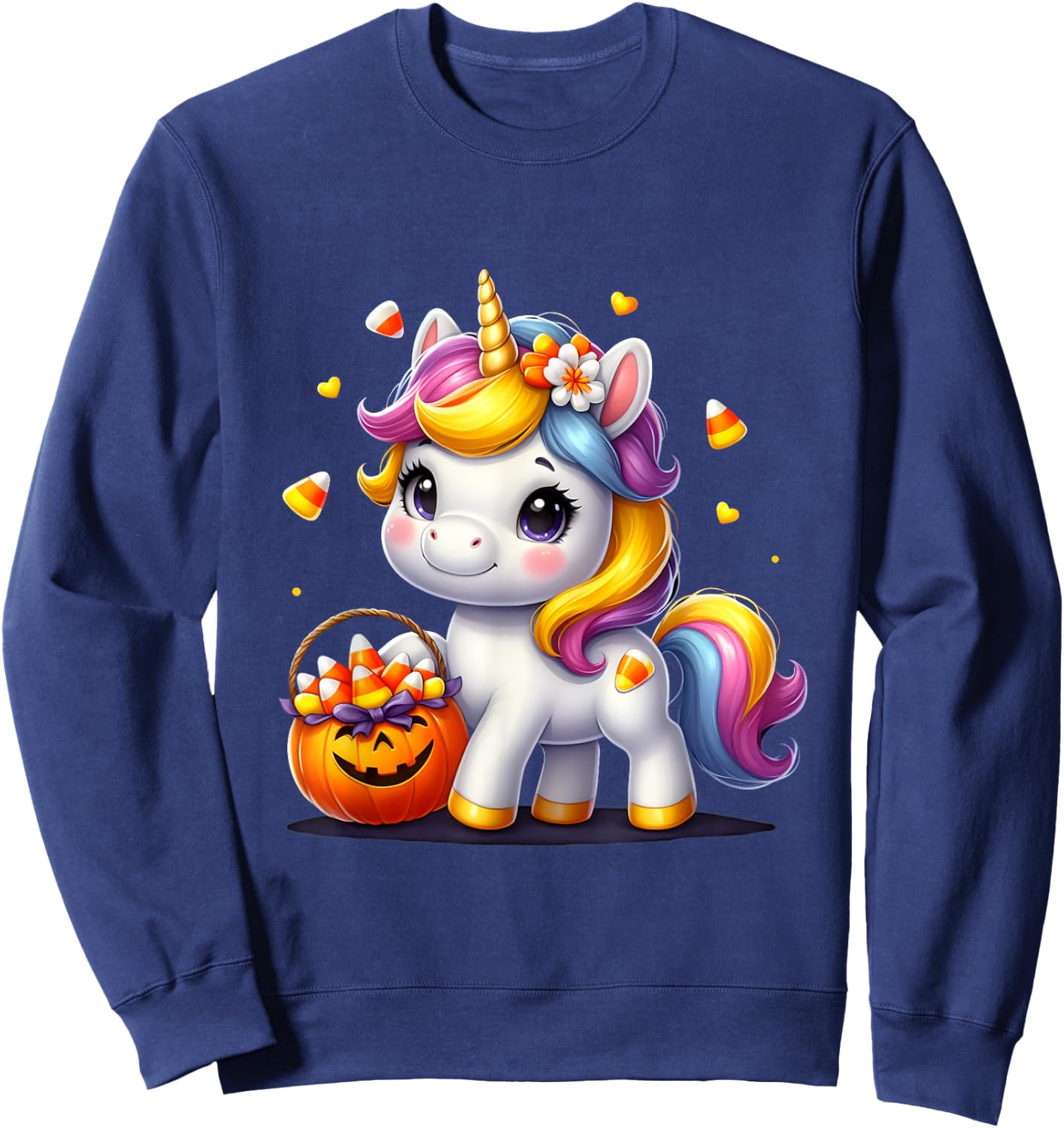 Unicorn Candy Corn Halloween Unicorn Gift Girls Kids Sweatshirt - Sweatshirt | Navy