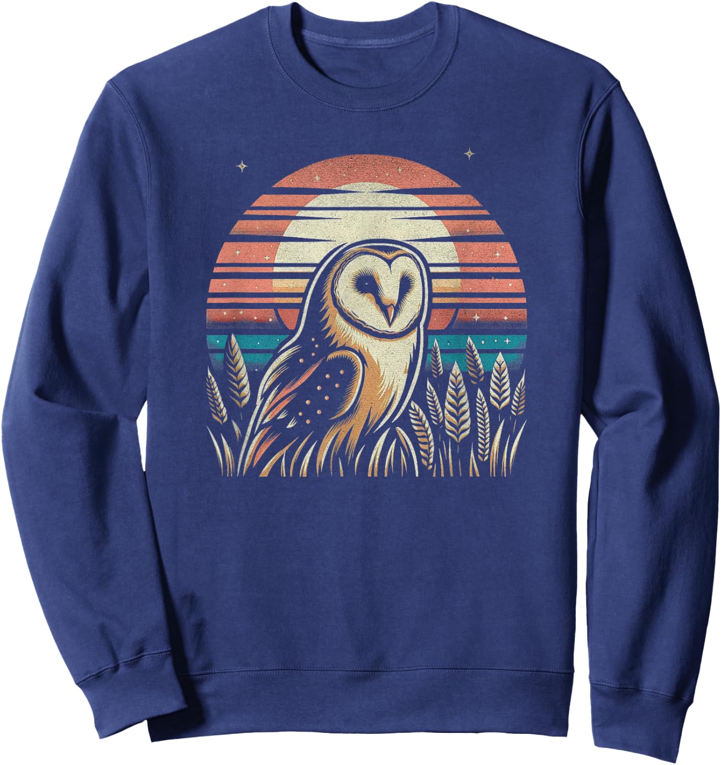 Retro Sunset Barn Owl Graphic Art Design And Men Sweatshirt - Sweatshirt | Navy