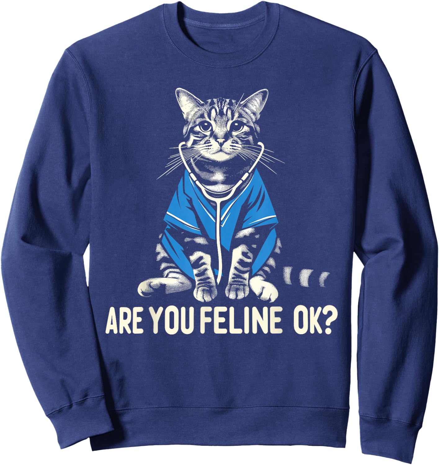 Retro Cat Nurse Gifts Nurse Week Gifts Men Women Funny Nurse Sweatshirt - Sweatshirt | Navy