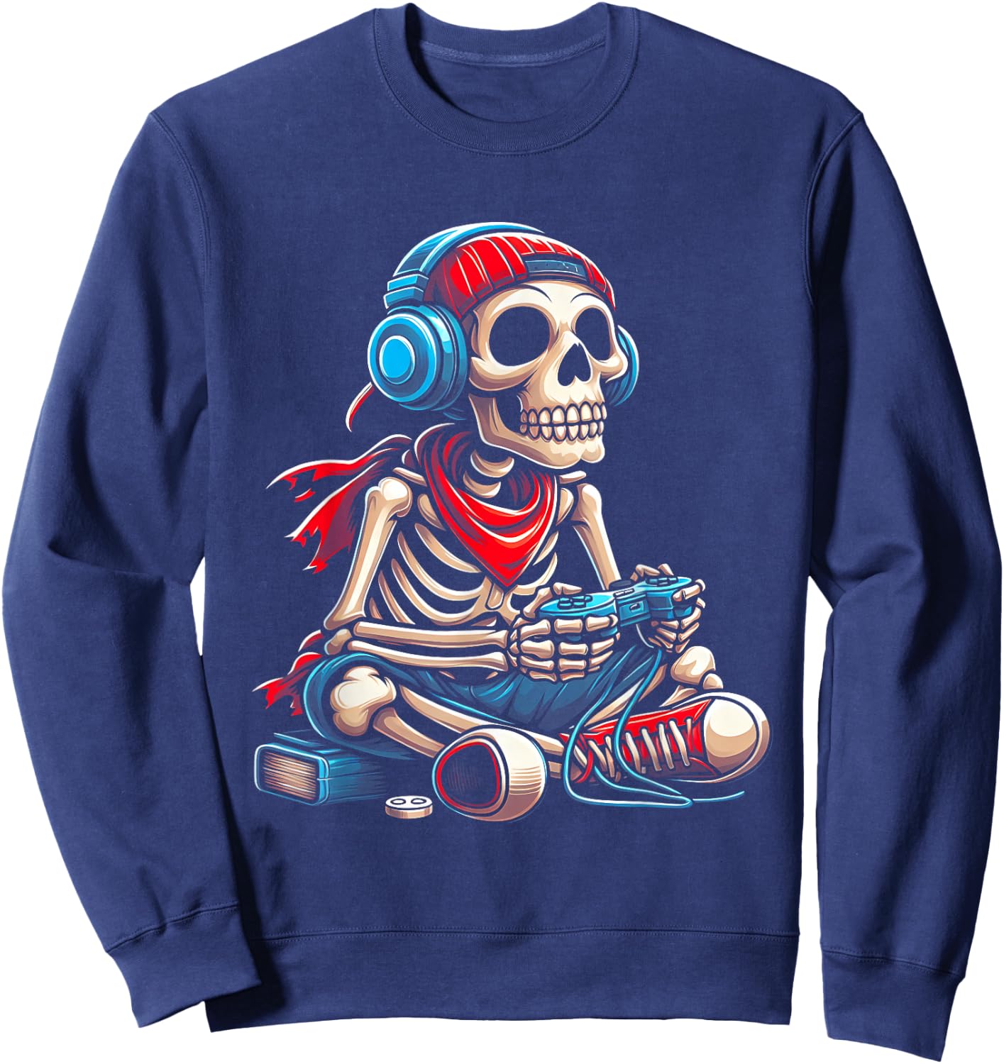 Halloween Skeleton Gamer Video Gaming Gamer E-Sport Player Sweatshirt - Sweatshirt | Navy