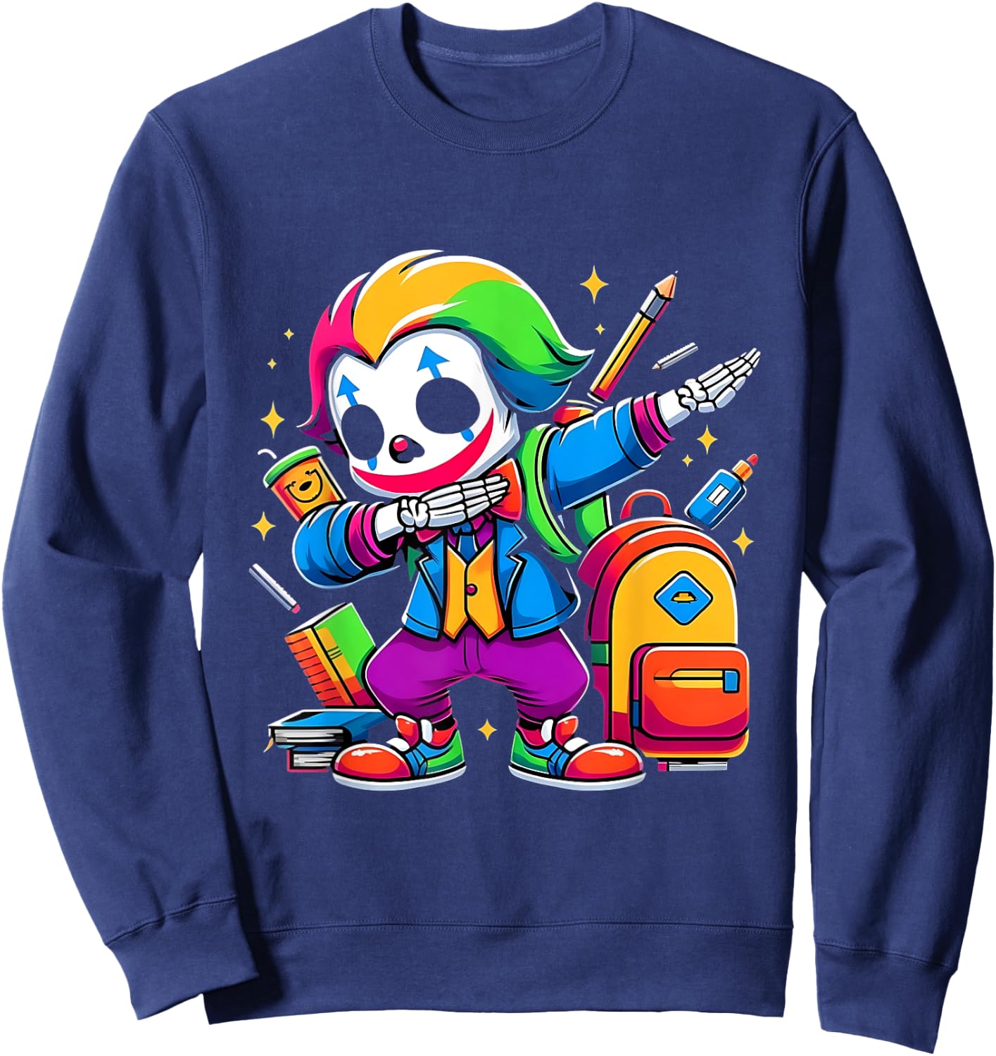 Funny Dab Clown Dabbing Costumes Spooky Halloween Skeleton Sweatshirt - Sweatshirt | Navy