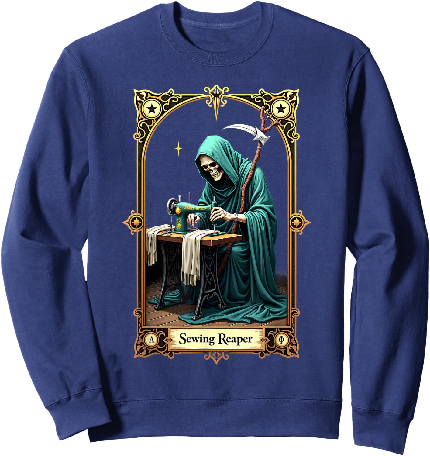Tarot Card Skeleton Sewing Machine Reaper Sweatshirt - Sweatshirt | Navy