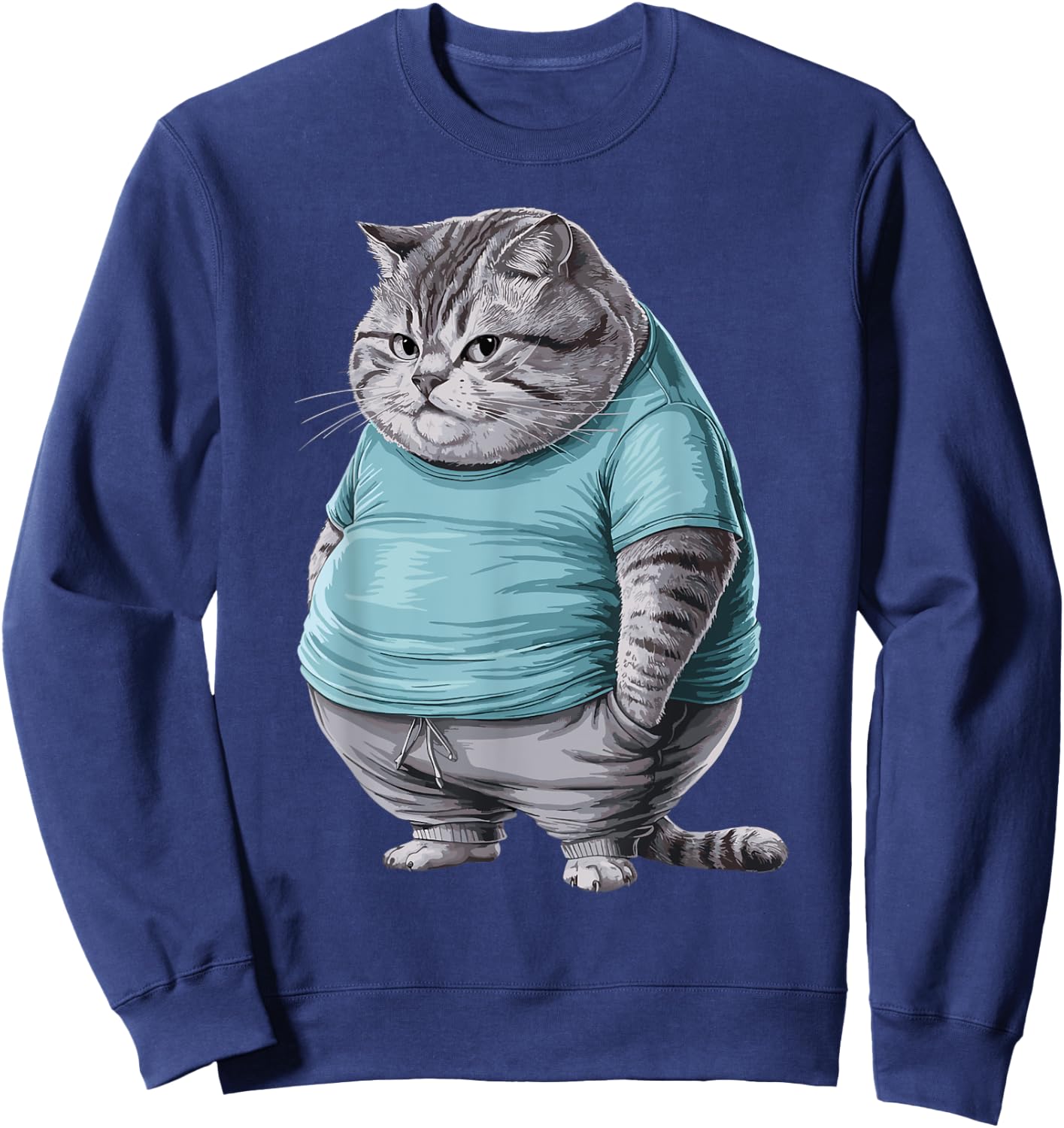 Funny Fat Sad Cat Art Design Fat Kitten Cat Lover Fat Cat Women Girls Kids Sweatshirt - Sweatshirt | Navy