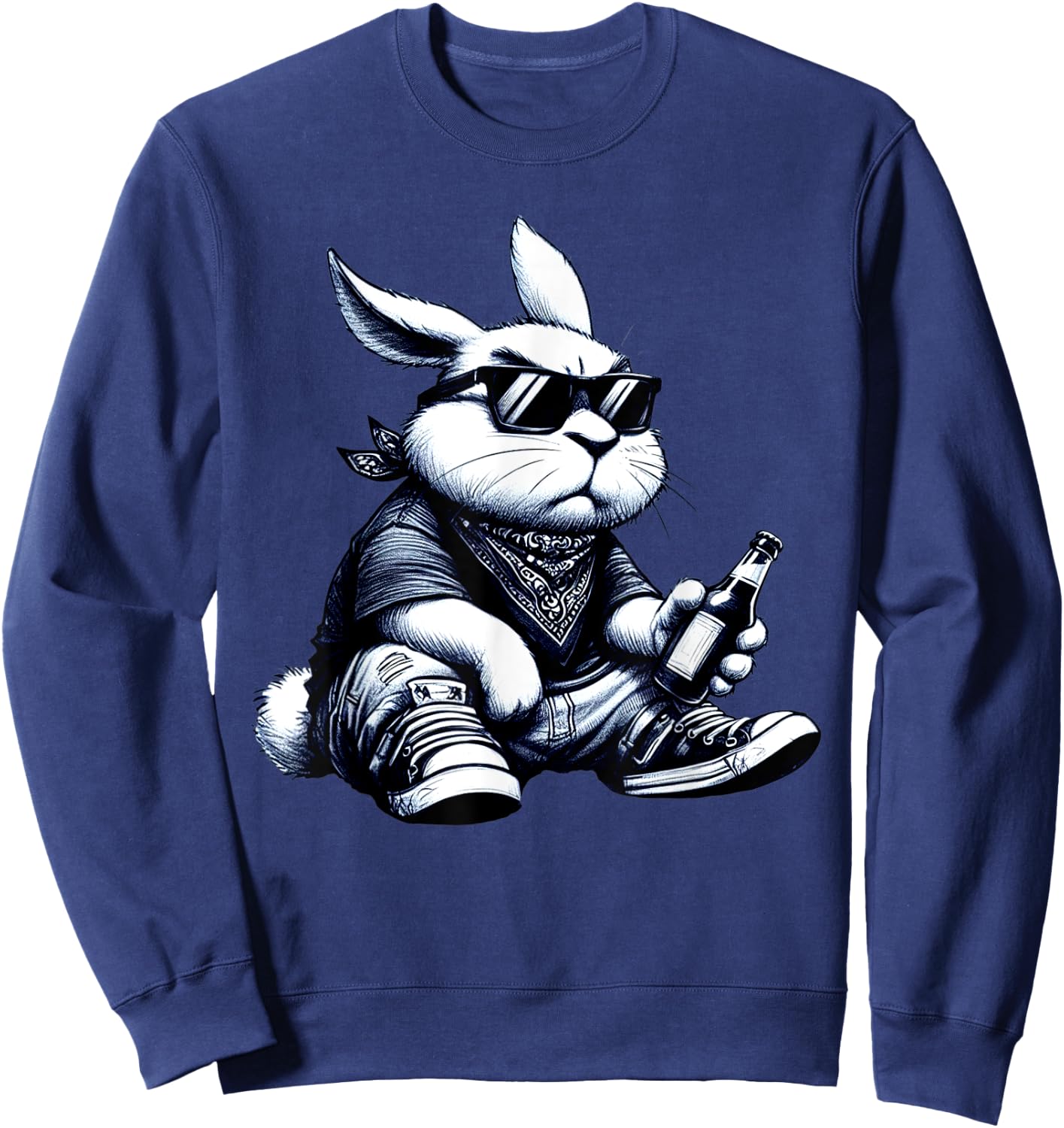 Thug Bunny With Beer Bunny Rabbit Gangster Rabbit Funny Sweatshirt - Sweatshirt | Navy