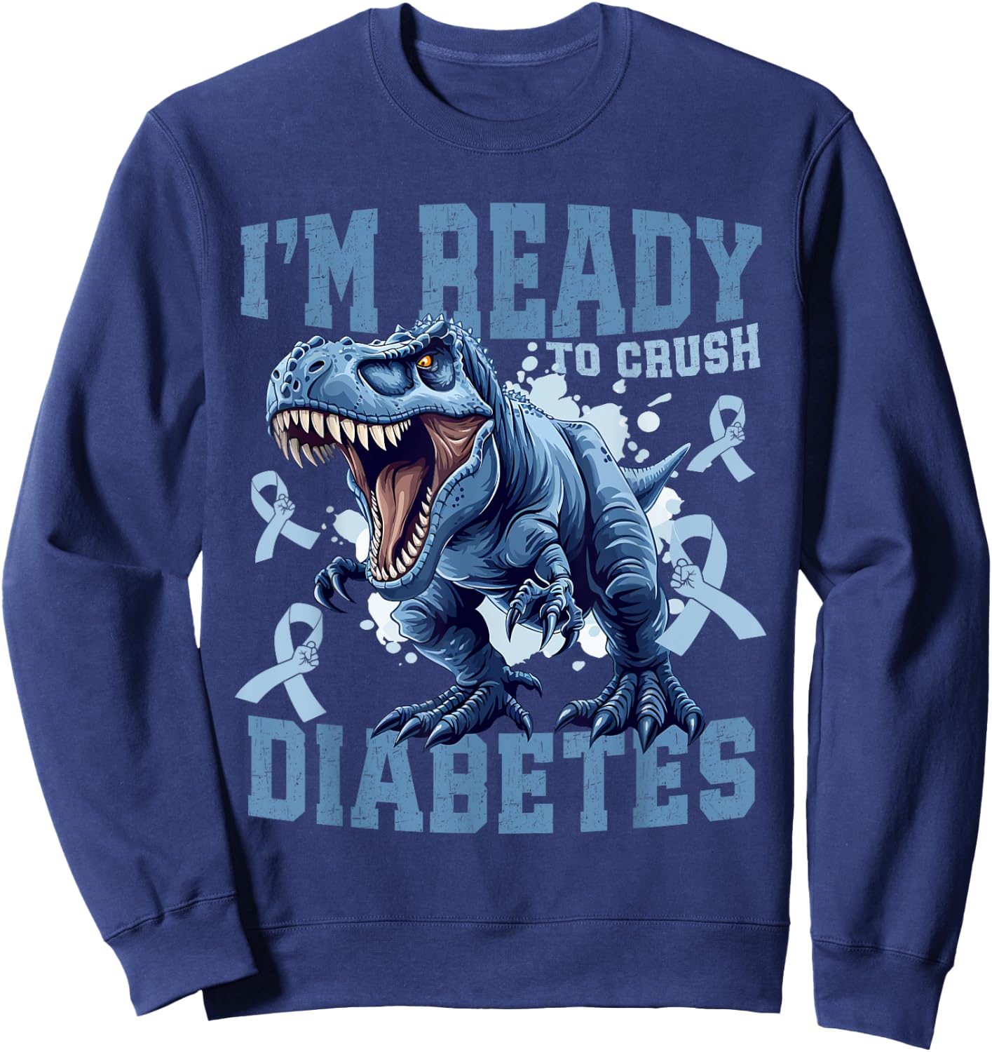 T1D Diabetes Awareness Kids T Rex Sweatshirt - Sweatshirt | Navy