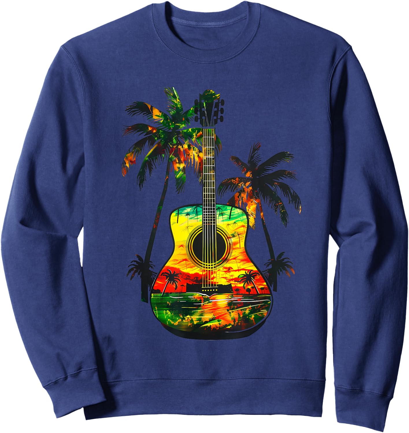 Reggae Music Guitar Rastafarian Roots Rasta Jamaican Sweatshirt - Sweatshirt | Navy