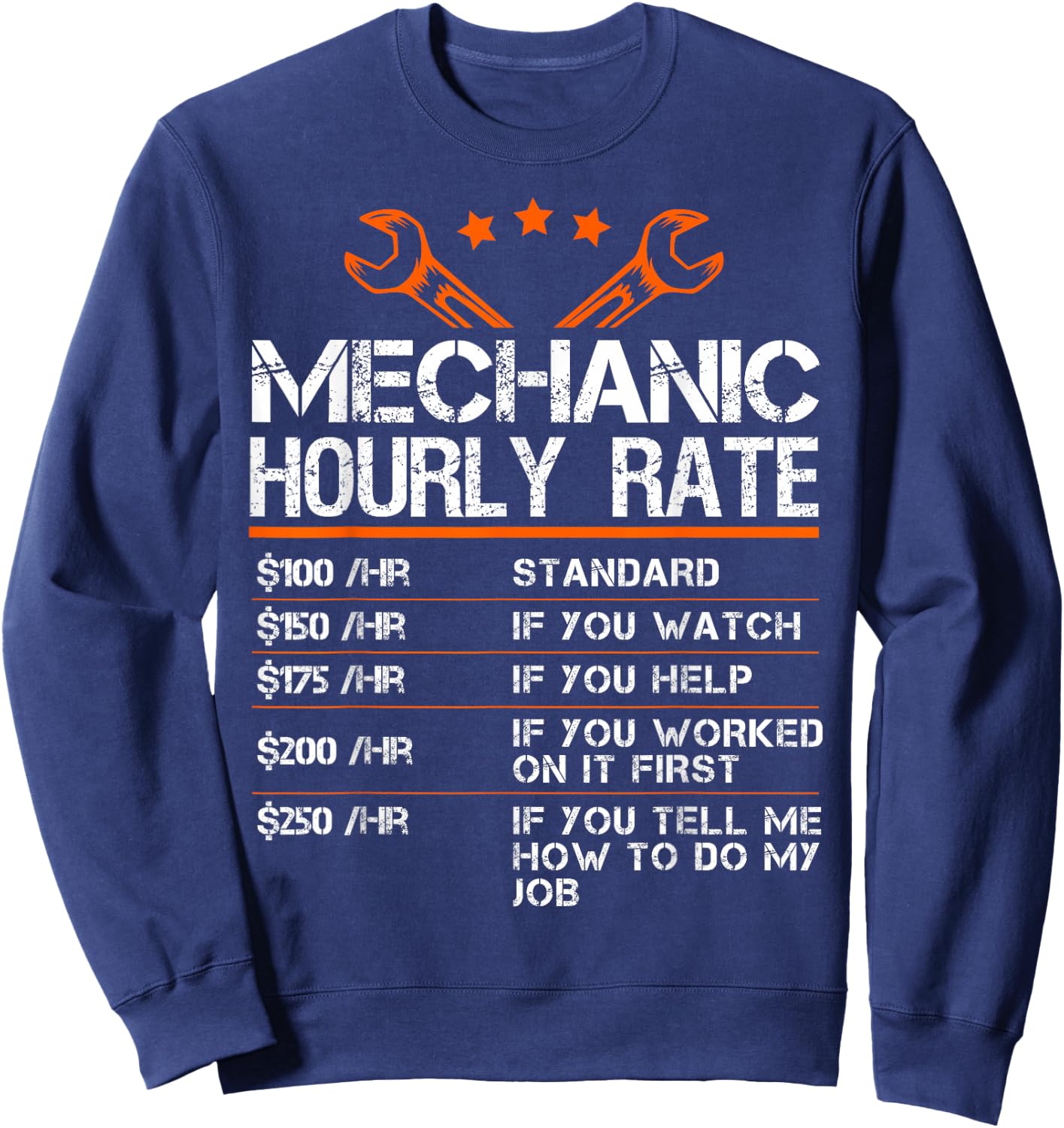Funny Mechanic Hourly Rate Auto Car Mechanic Labor Rates Sweatshirt - Sweatshirt | Navy