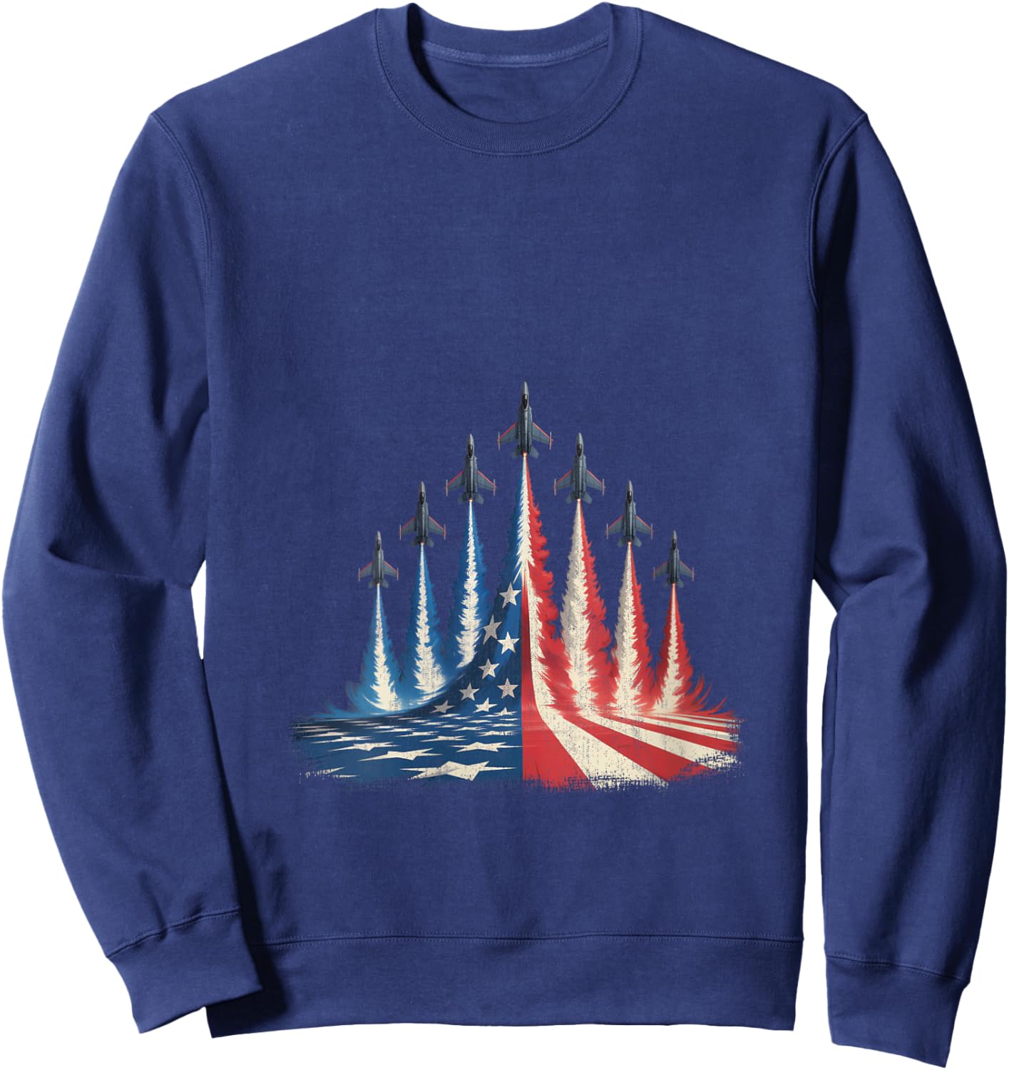Fighter Jet American Flag 4th of July V-Neck Sweatshirt - Sweatshirt | Navy