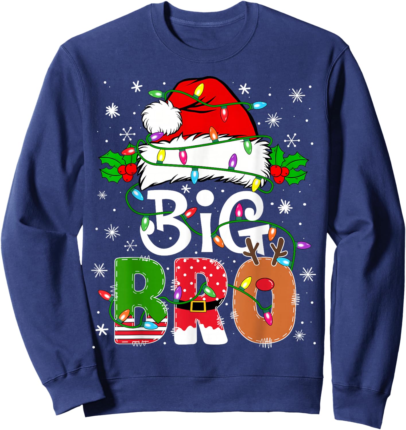 Big Bro Santa New Sibling Brother Announcement Xmas Lights Sweatshirt - Sweatshirt | Navy