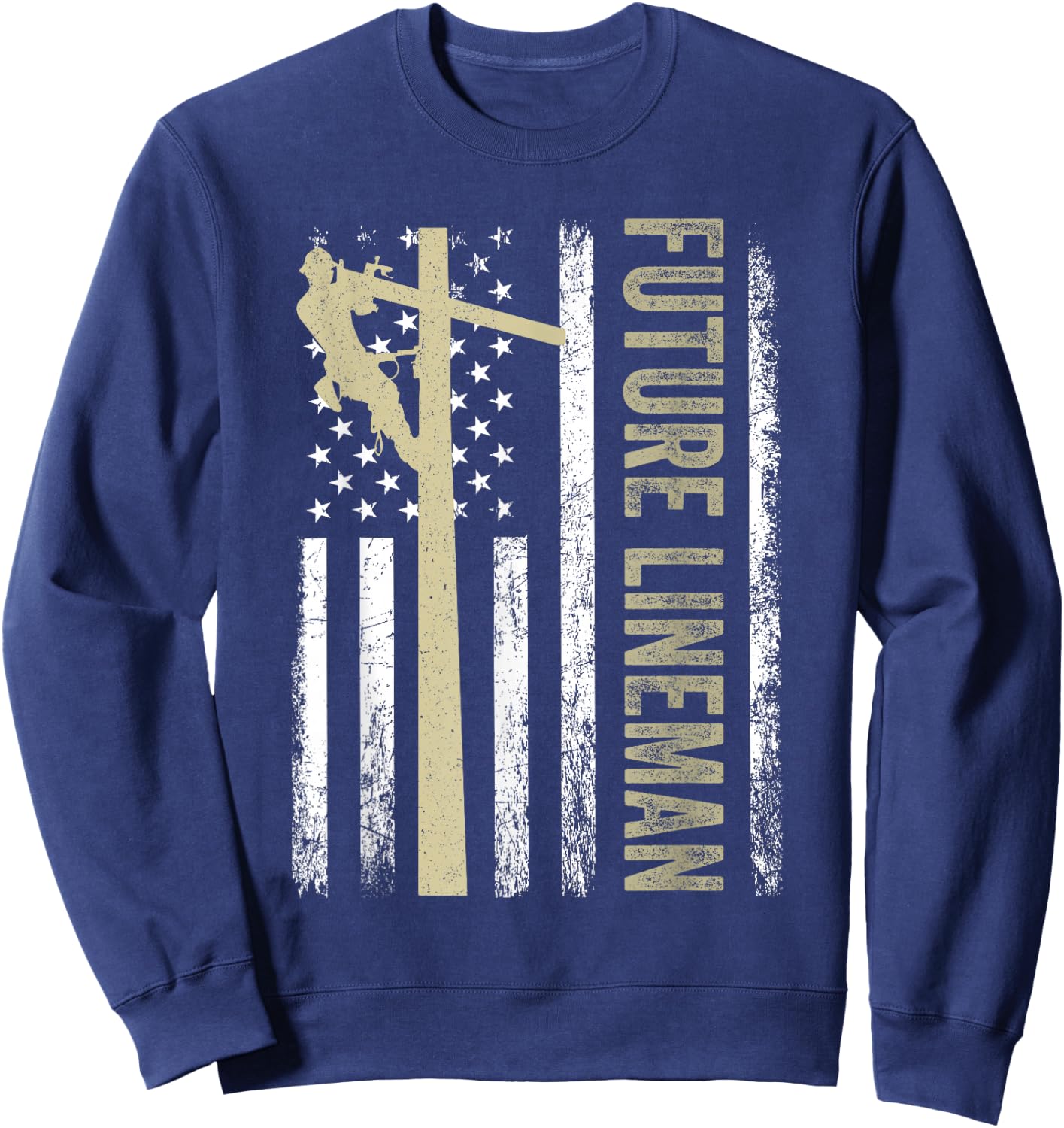 Future Lineman American Flag Electric Cable 4th of July Sweatshirt - Sweatshirt | Navy