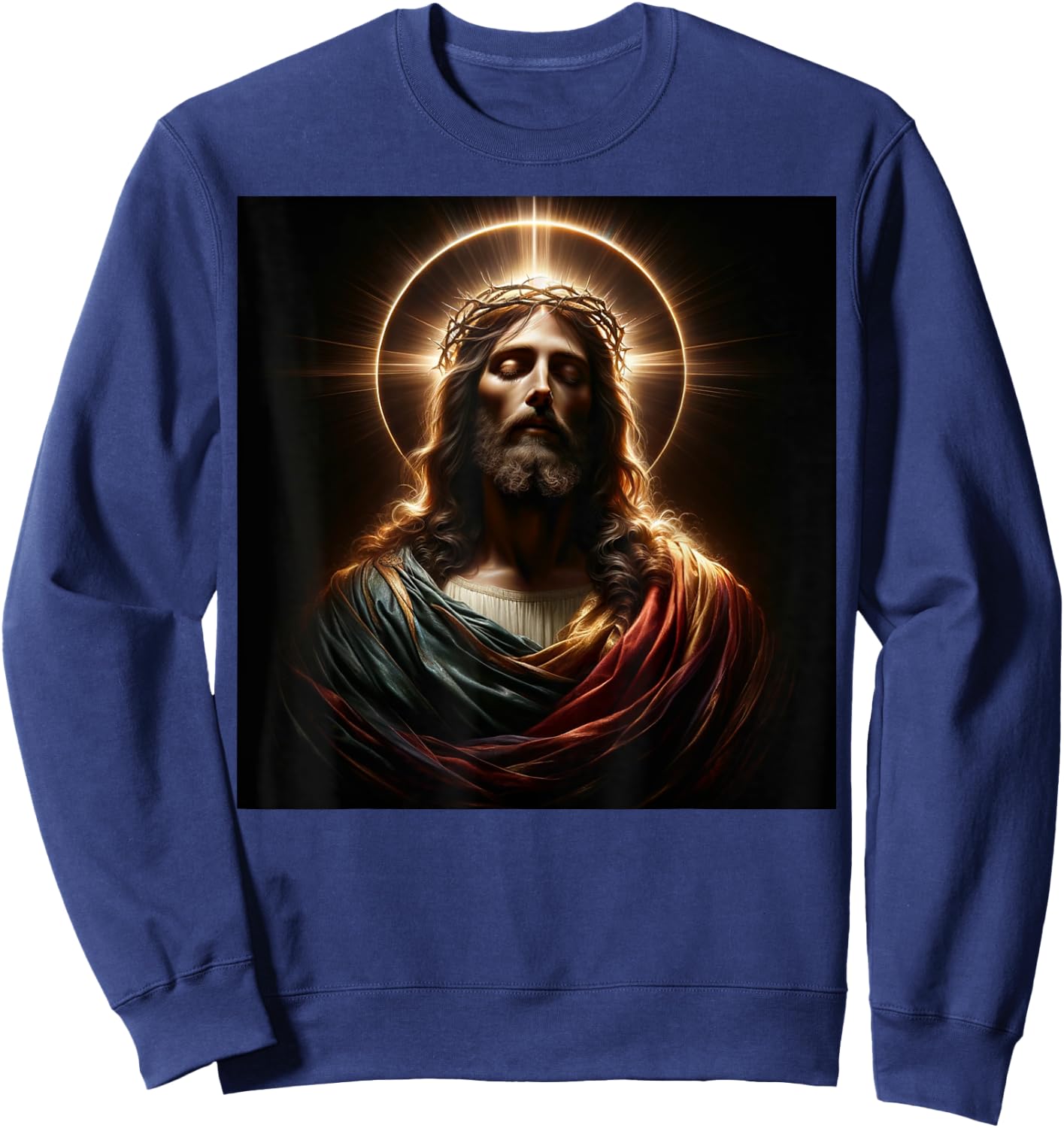 Jesus Christ Divine Crown of Thorns Christian Art Sweatshirt - Sweatshirt | Navy