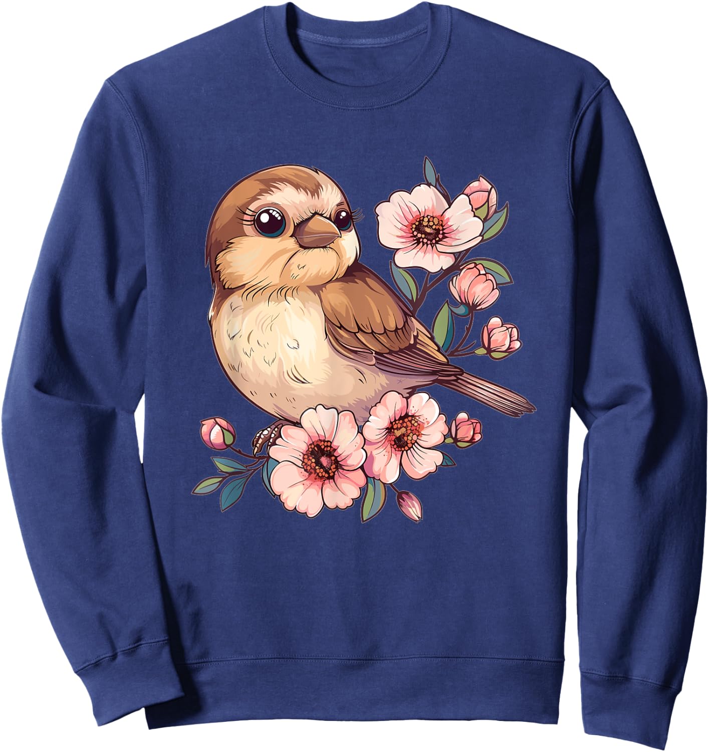 Cute Sparrow With Flowers I Sparrow Sweatshirt - Sweatshirt | Navy
