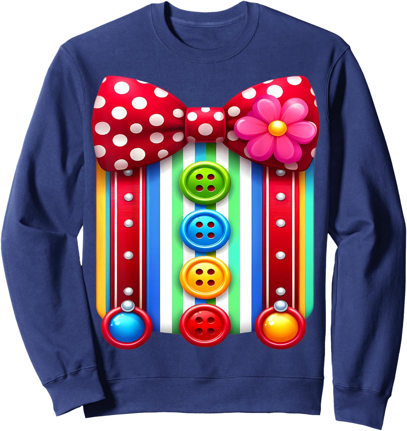 Colorful Clown Costume Funny Bow Tie and Buttons Design Sweatshirt - Sweatshirt | Navy