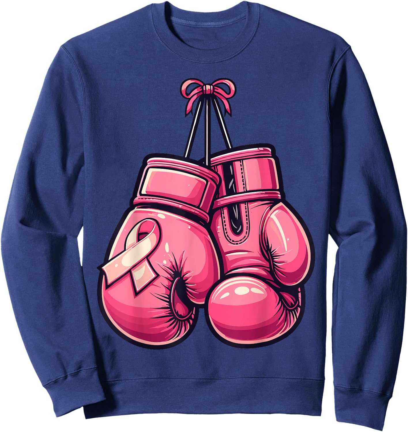 Breast Cancer Boxing Glove Pink Ribbon Awareness Fight Women Sweatshirt - Sweatshirt | Navy