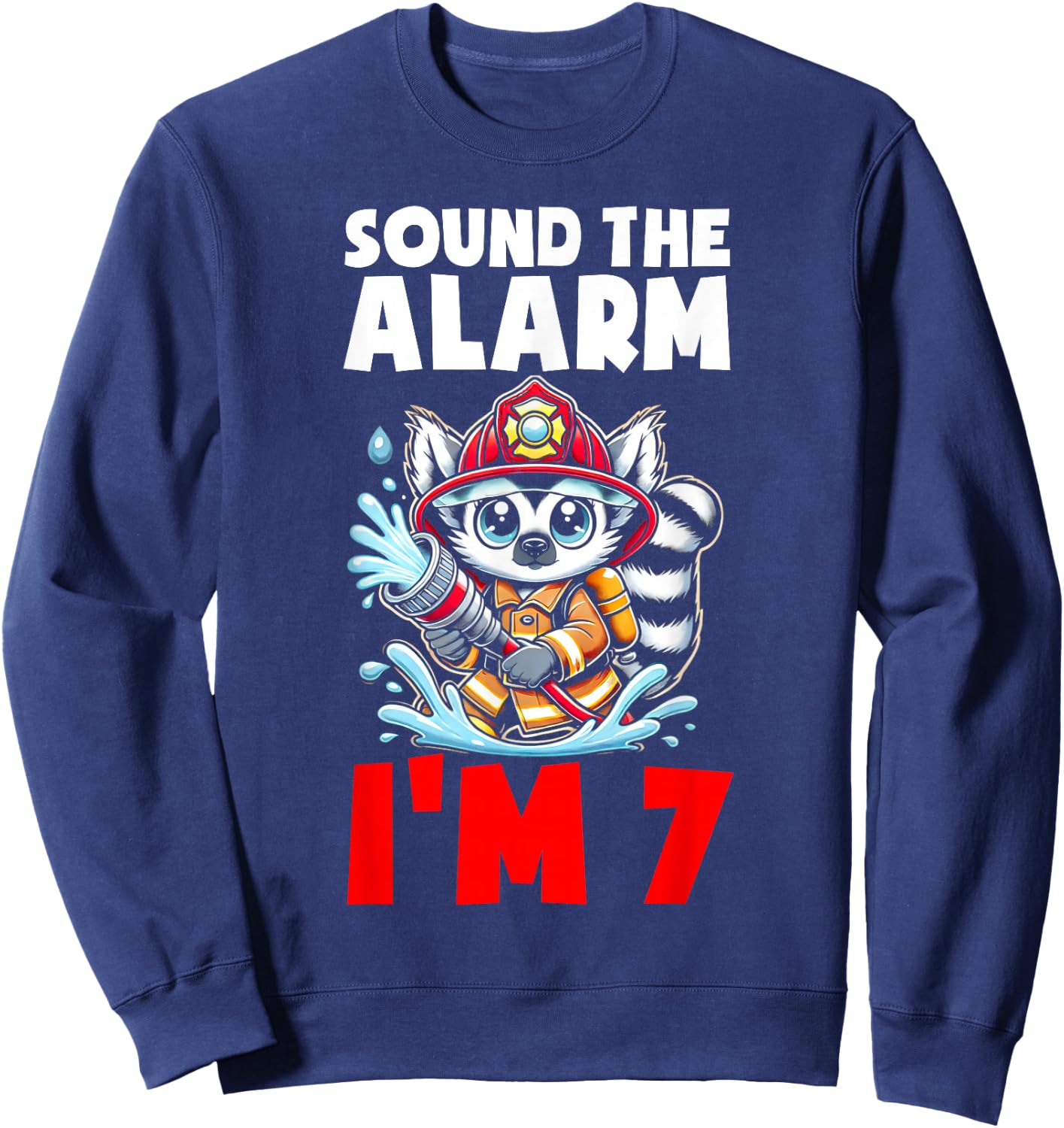 Lemur Firefighter Fireman Kids 7th Birthday Boys 7 Year Old Sweatshirt - Sweatshirt | Navy