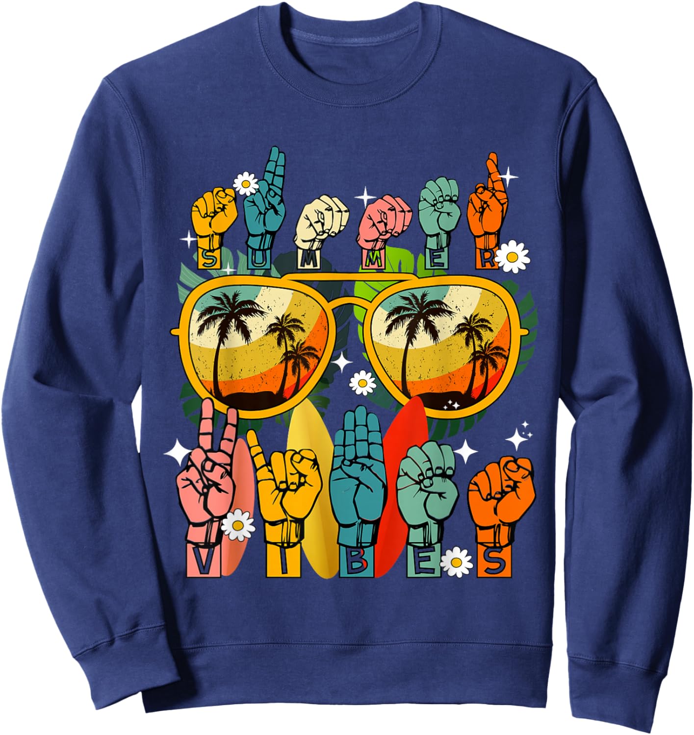 Vintage Summer Vibes American Sign language Interpreter ASL Sweatshirt - Sweatshirt | Navy