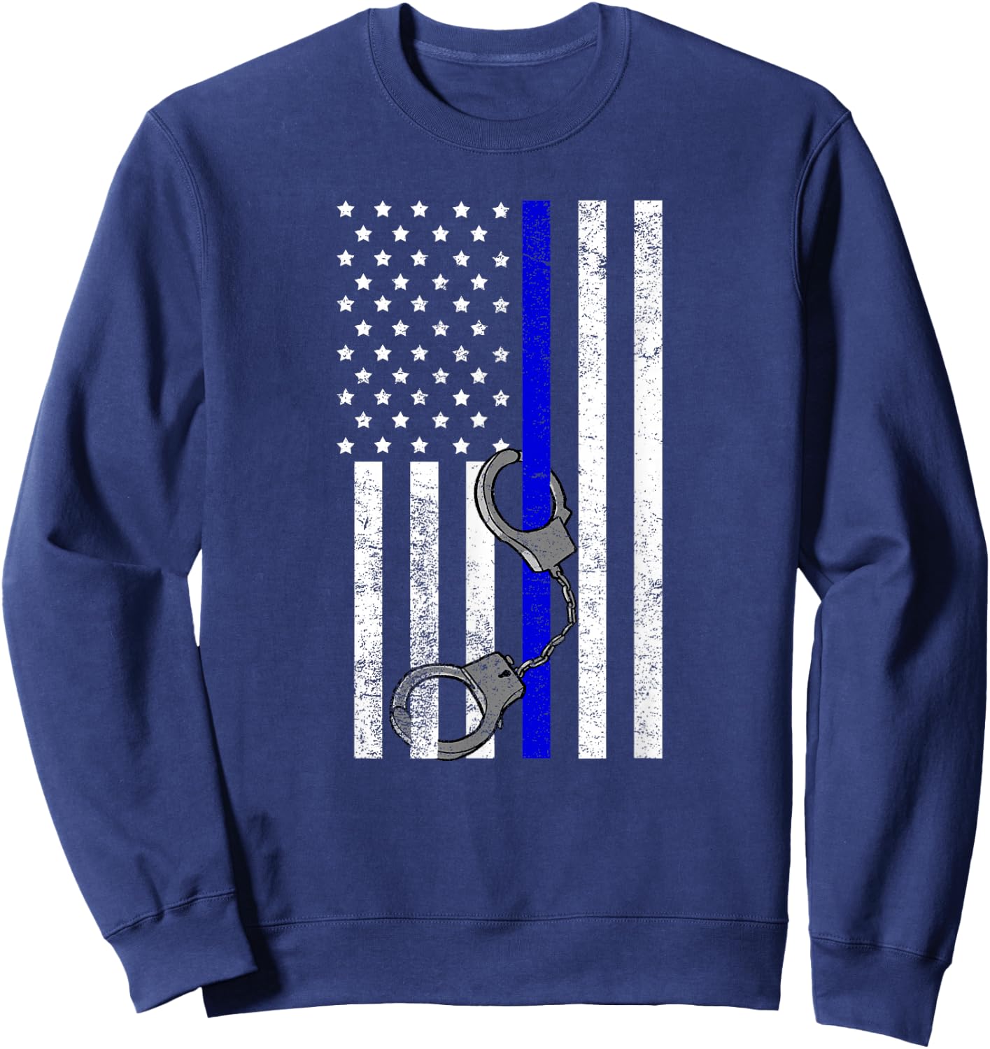 US Flag Thin Blue Line Handcuffs Cop LE Police Officer Gift Sweatshirt - Sweatshirt | Navy