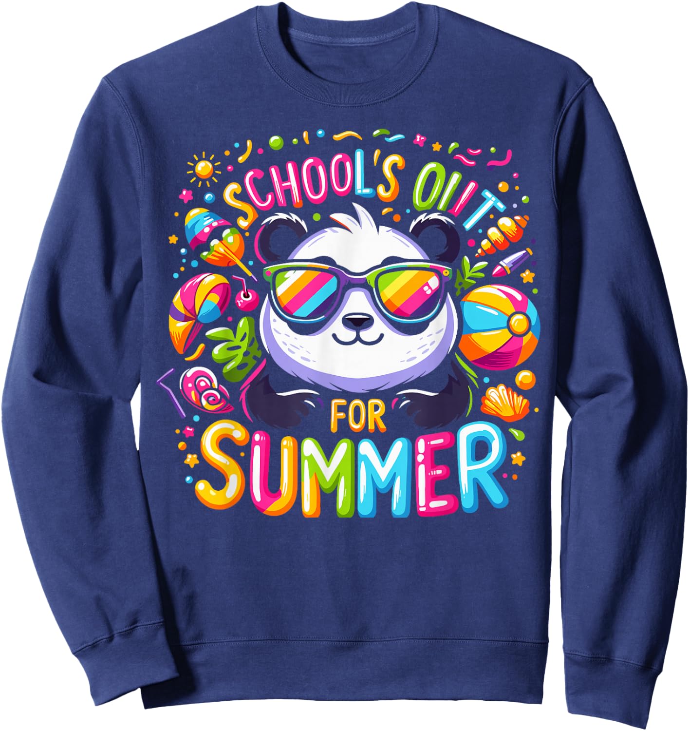 Cute Schools Out For Summer Teacher Kids Girls Boys Panda Sweatshirt - Sweatshirt | Navy