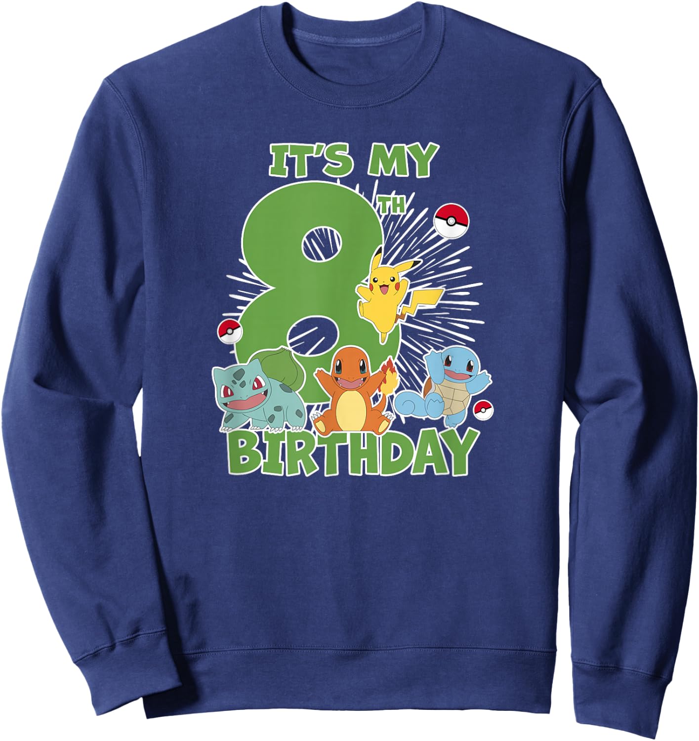 Pokémon It's My 8th Birthday Kanto Starters Celebration Sweatshirt - Sweatshirt | Navy