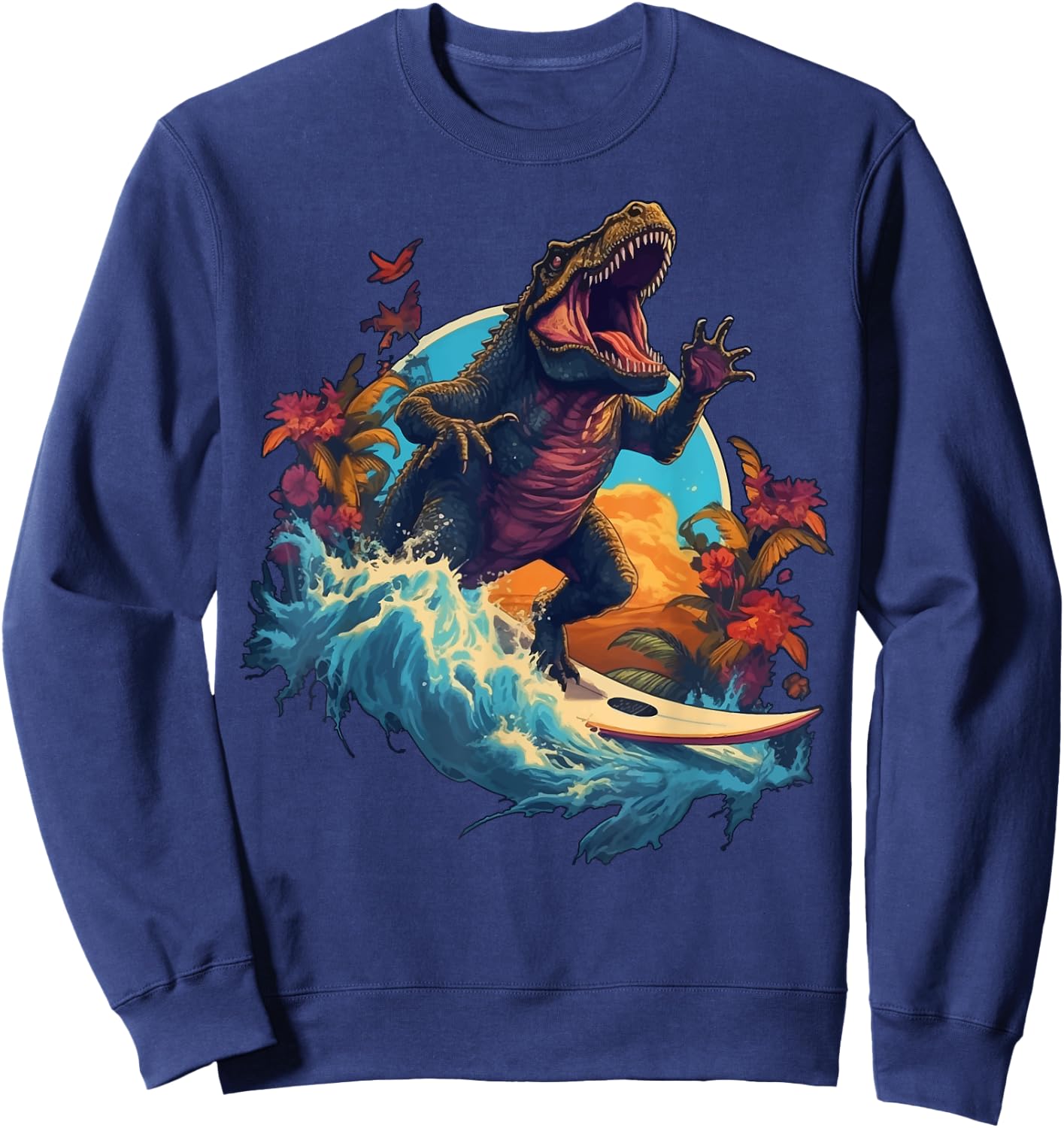 Dinosaur Surfboard Beach Surf Surfer Dinosaur T Rex Surfing Sweatshirt - Sweatshirt | Navy