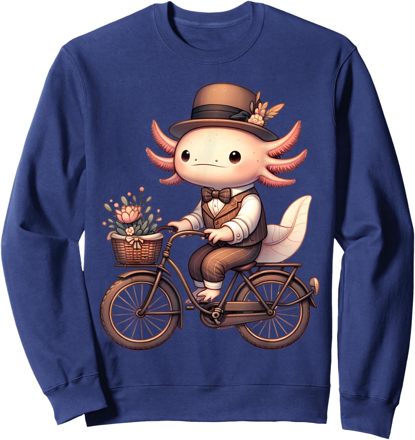 Cute Axolotl on Vintage Bicycle Cycling Men Women Kids Sweatshirt - Sweatshirt | Navy
