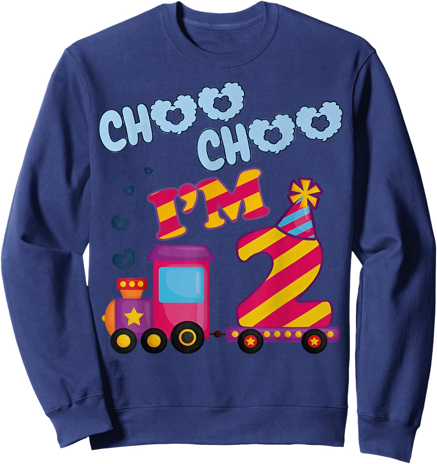 Choo Choo I'm 2nd Birthday Two 2 Year Old Train Kids Toddler Sweatshirt - Sweatshirt | Navy