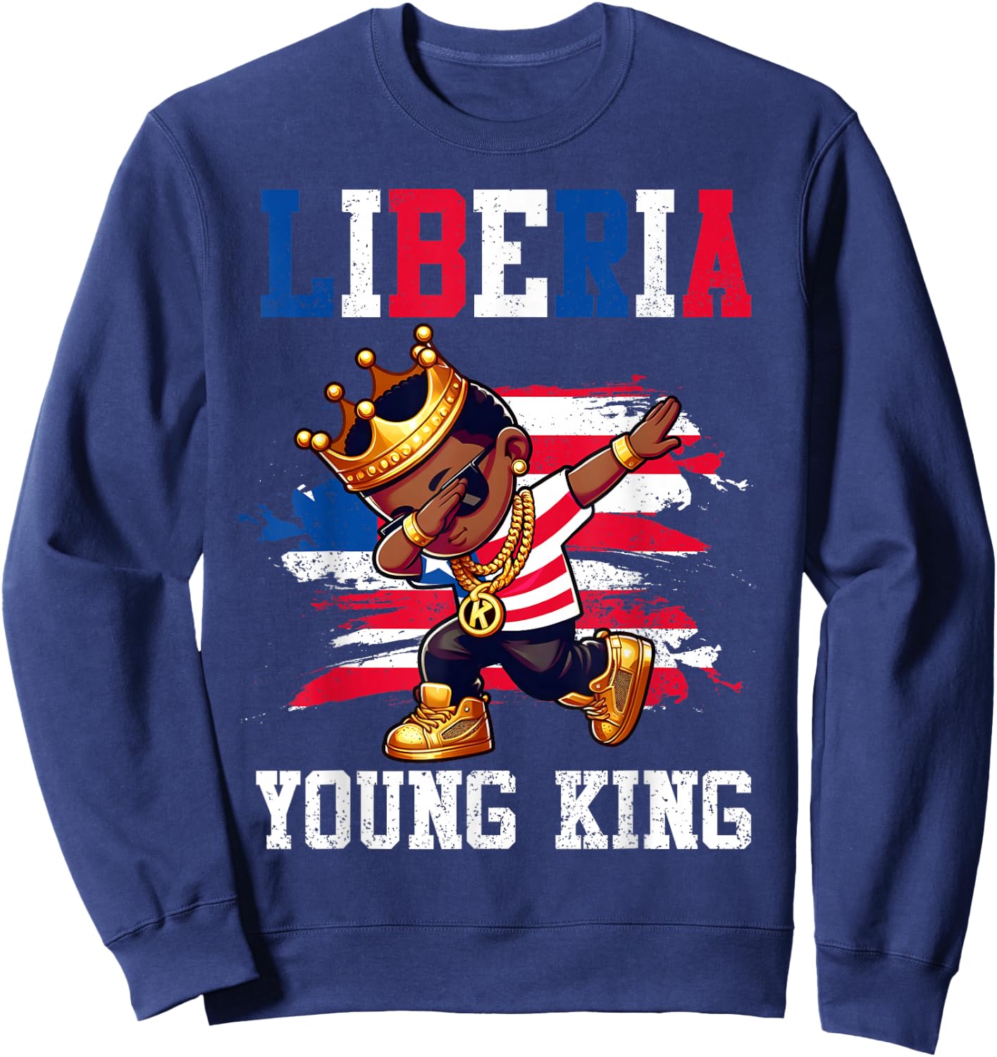Liberia Young King Liberian Boy African Proud Liberian Flag Sweatshirt - Sweatshirt | Navy