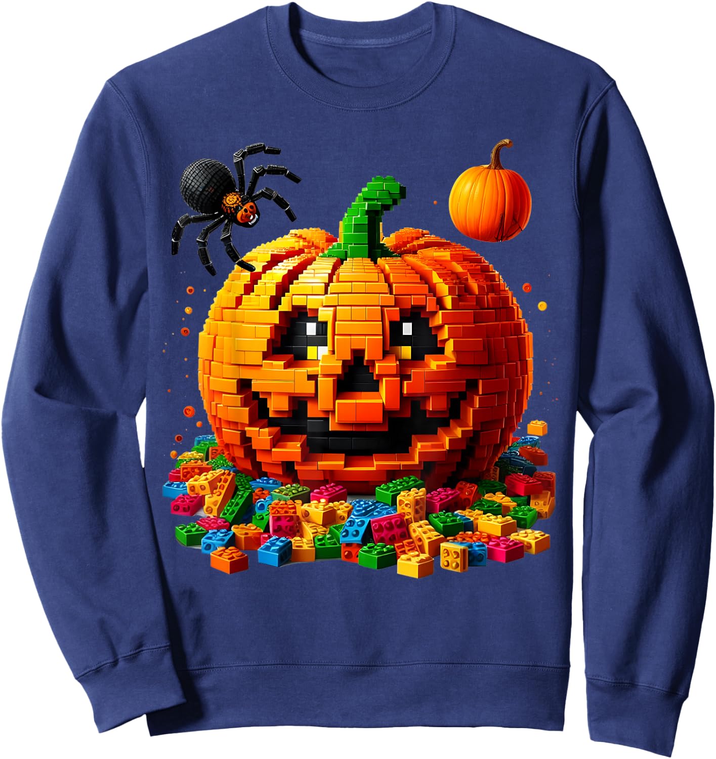 Master Builder Pumpkin Bricks Blocks Halloween Kids Boys Fun Sweatshirt - Sweatshirt | Navy