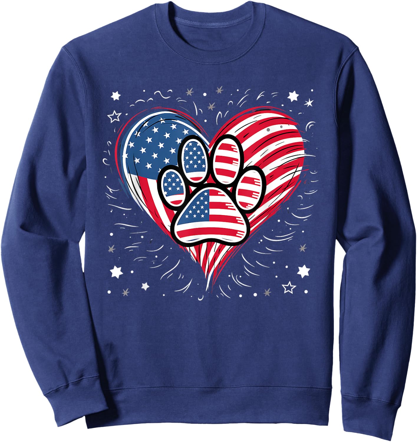 American Flag Patriotic Dog & Cat Paw Print - 4th Of July Kids Men Sweatshirt - Sweatshirt | Navy