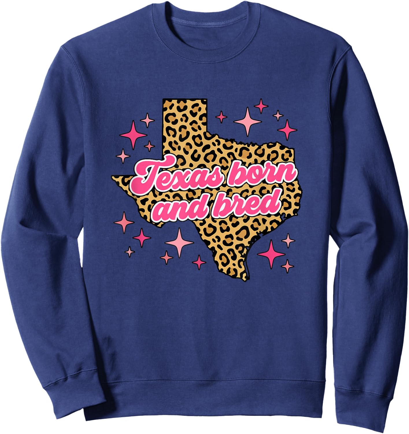 Texas Born and Bred Retro Pink Leopard Print Map Sweatshirt - Sweatshirt | Navy
