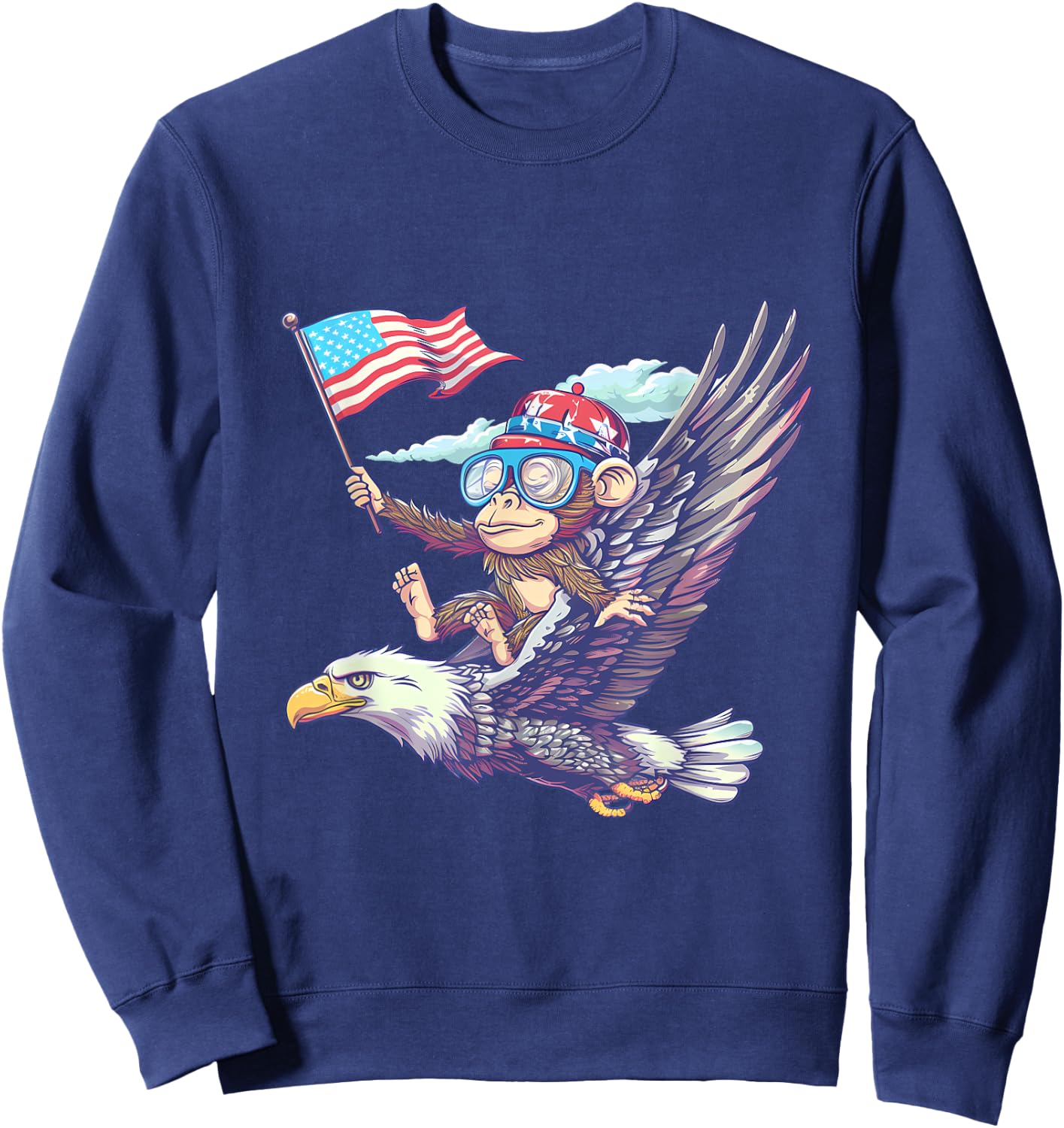 Funny Monkey Bald Eagle American Flag USA Fourth Of July Sweatshirt - Sweatshirt | Navy