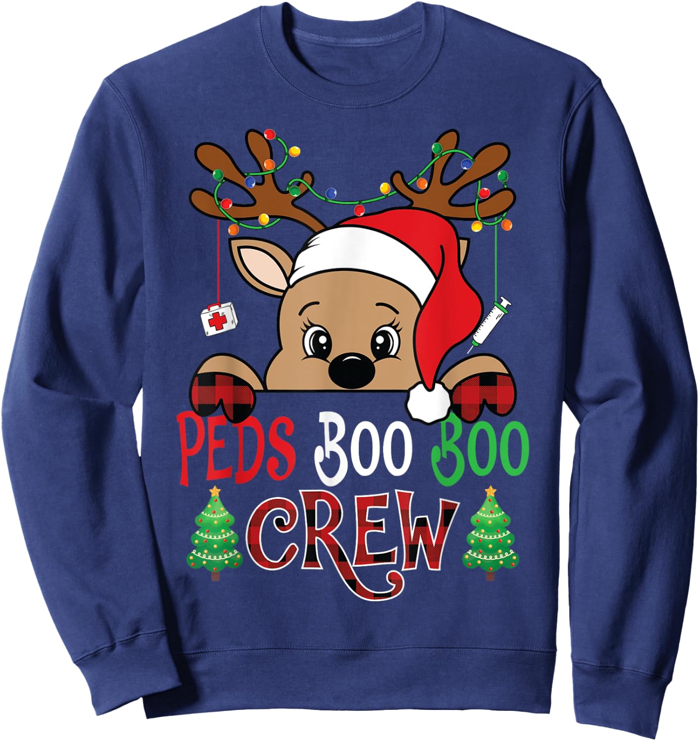 Reindeer PEDS Boo Boo Crew Pediatric Nurse Christmas Sweatshirt - Sweatshirt | Navy