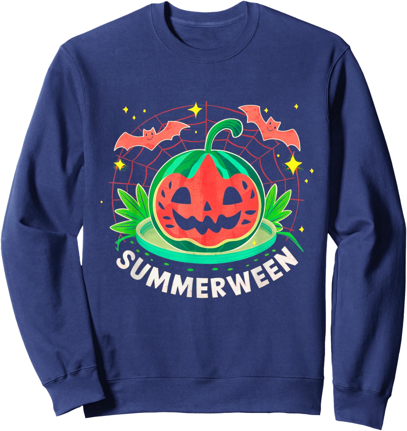 Summerween Summer Halloween Watermelon Pumpkin Vacation Sweatshirt - Sweatshirt | Navy