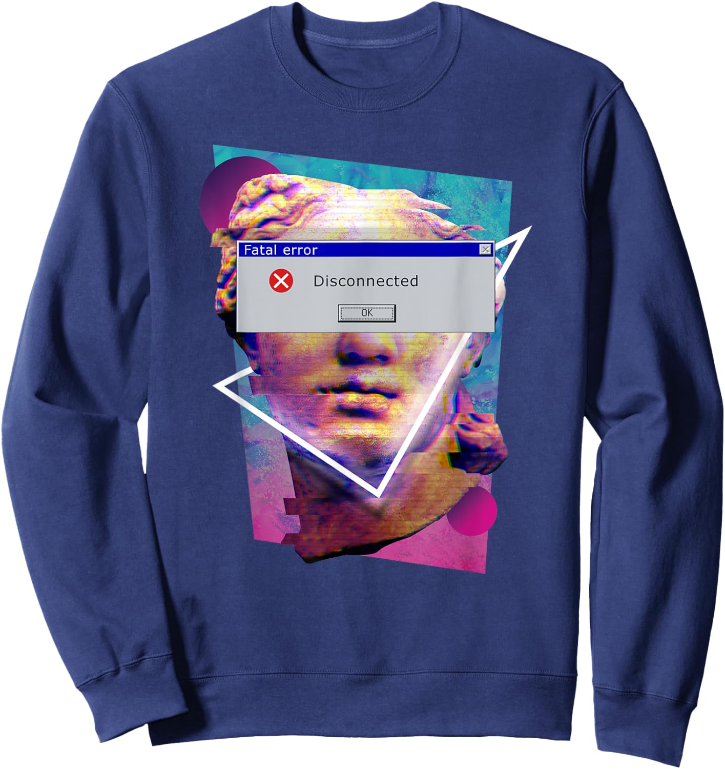 Fatal Error Disconnected Glitch Statue Vaporwave Retro 80s Sweatshirt - Sweatshirt | Navy