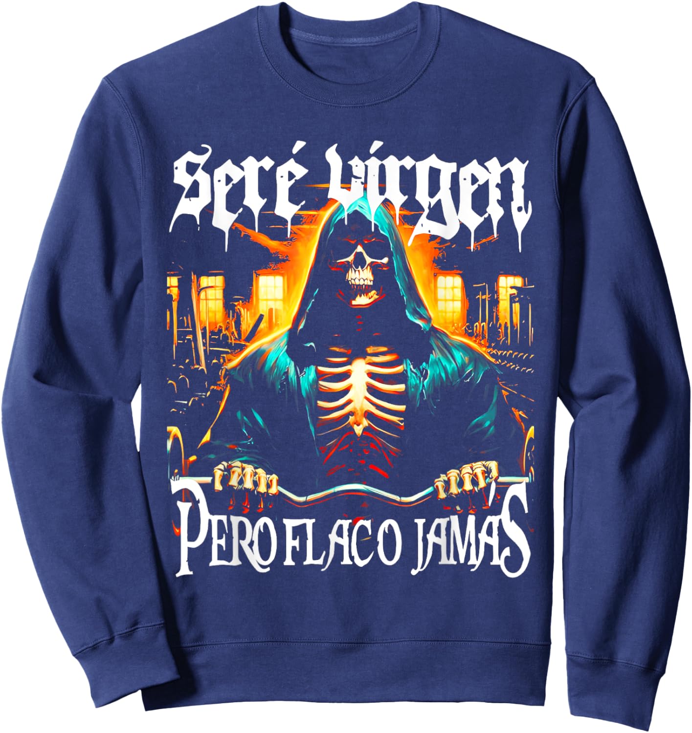 Calacas Chidas Gym Con Frases Sarcasticas Funny Saying Sweatshirt - Sweatshirt | Navy