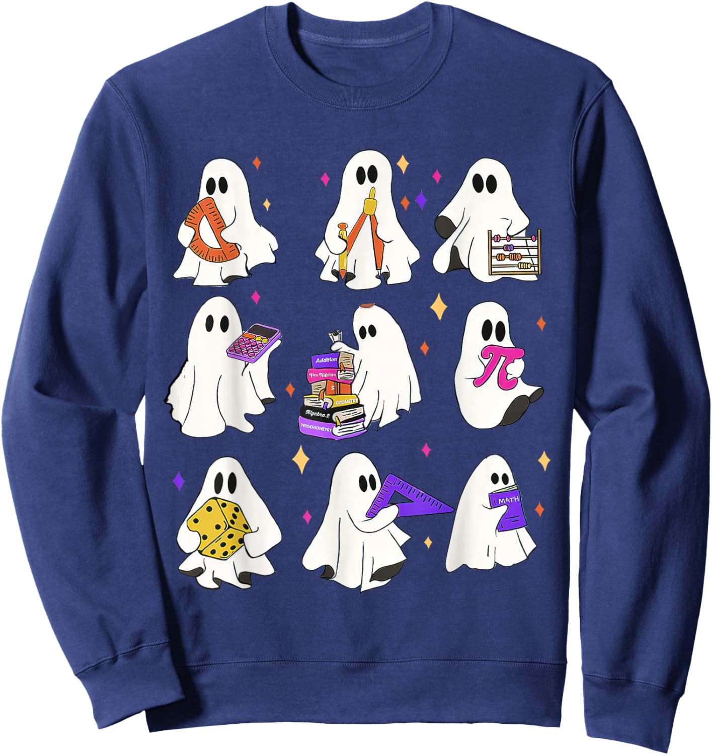 Halloween Math Teacher, Ghost Math Teacher, Back To School Sweatshirt - Sweatshirt | Navy