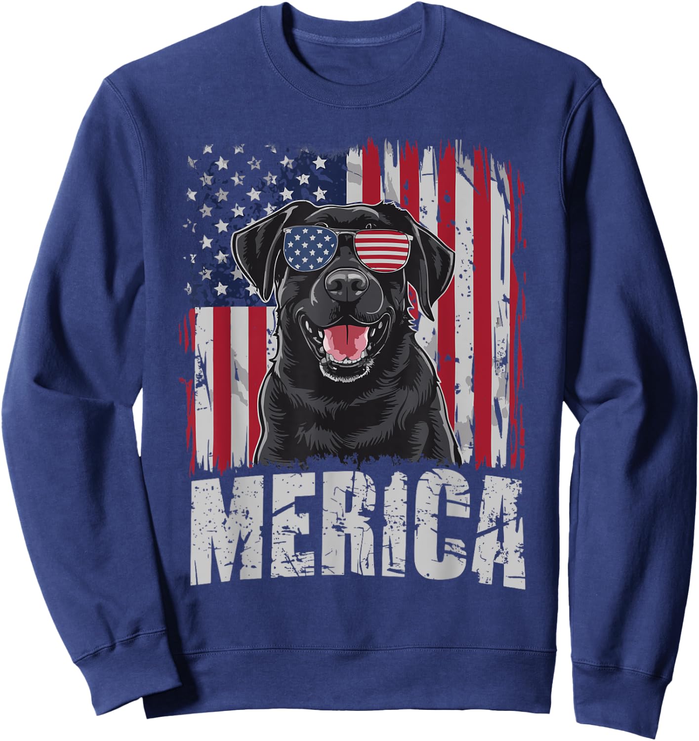 Black Labrador Retriever 4th Of July Merica USA Flag Men Sweatshirt - Sweatshirt | Navy