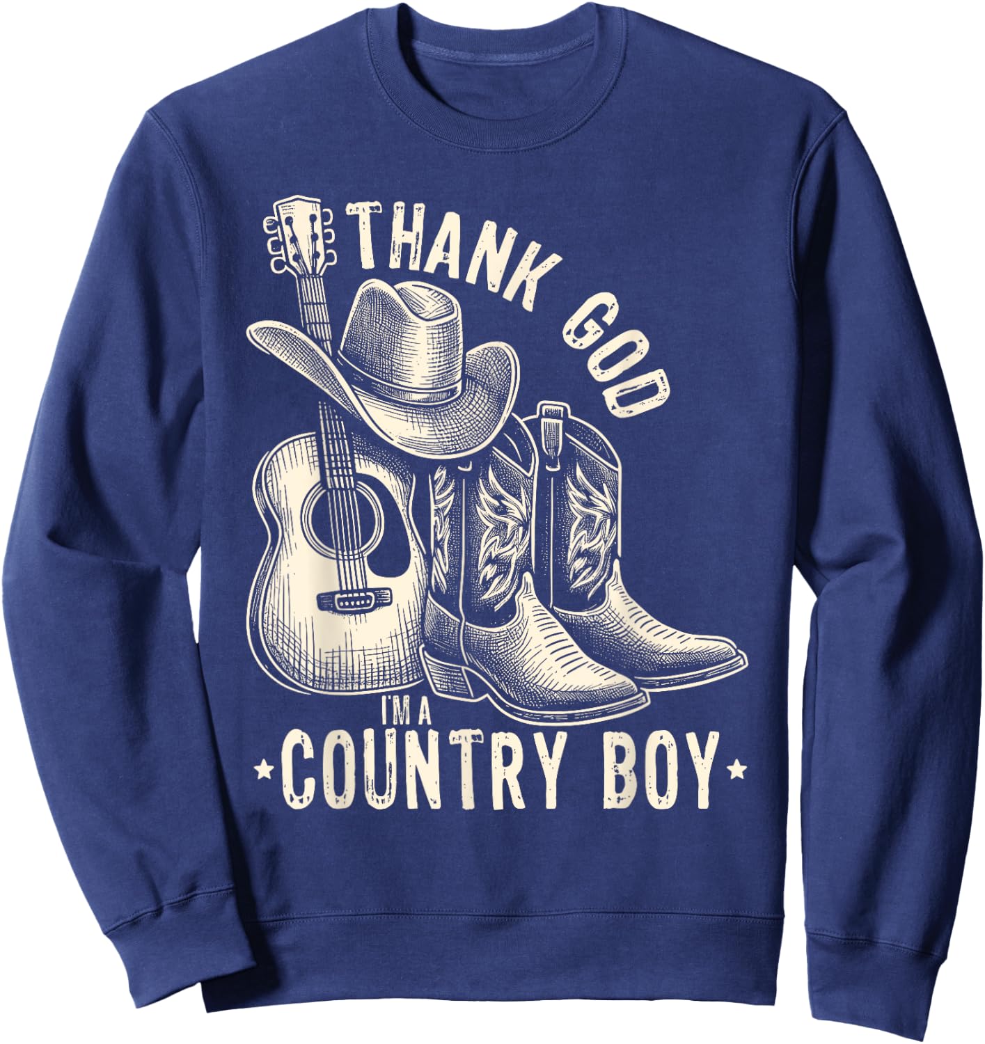 Thank God I'm A Country Music Boy Cowboy Western Retro Sweatshirt - Sweatshirt | Navy