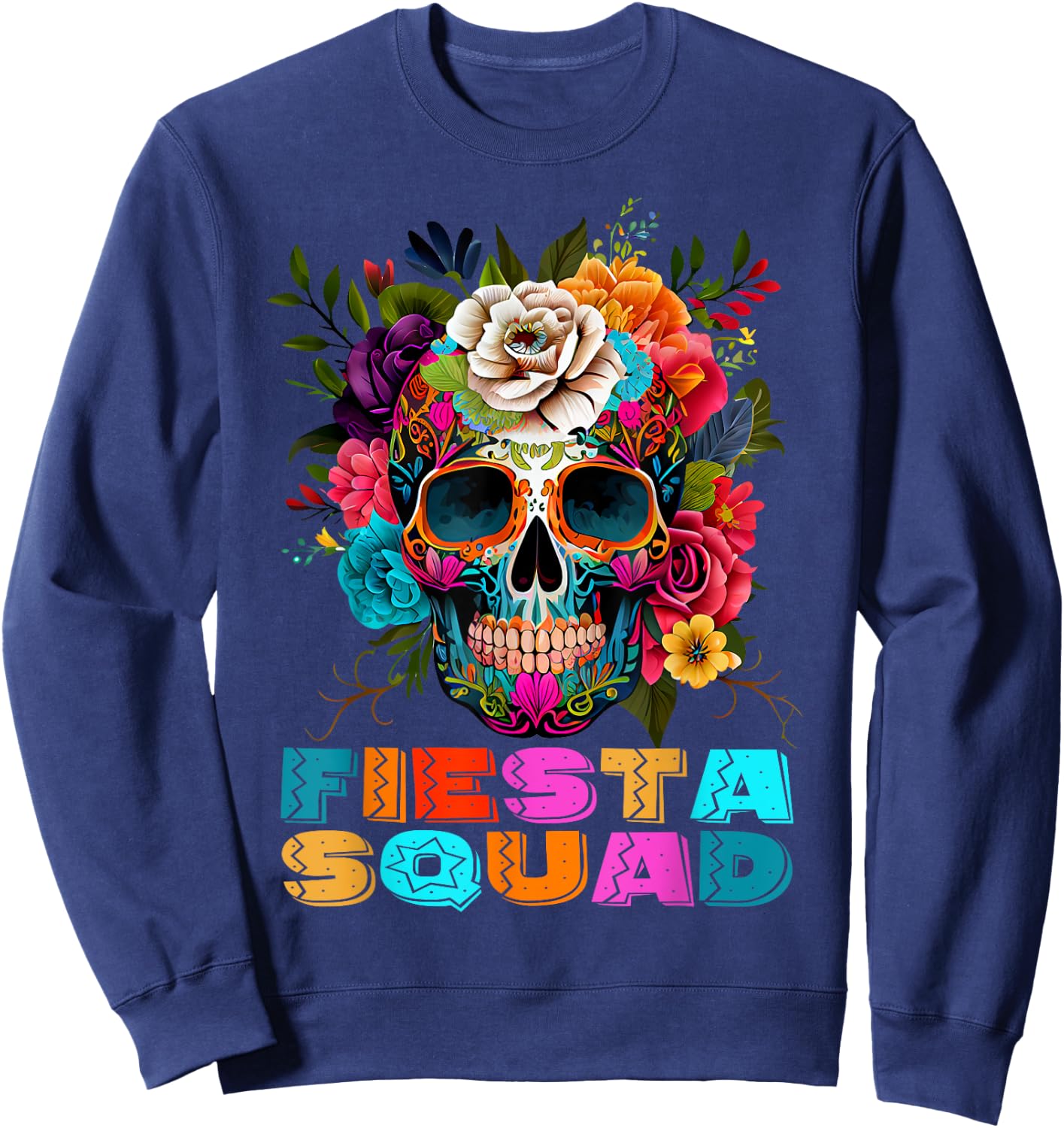 Funny Cinco De Mayo Shirts Fiesta Squad Mexican Skull Kids Sweatshirt - Sweatshirt | Navy