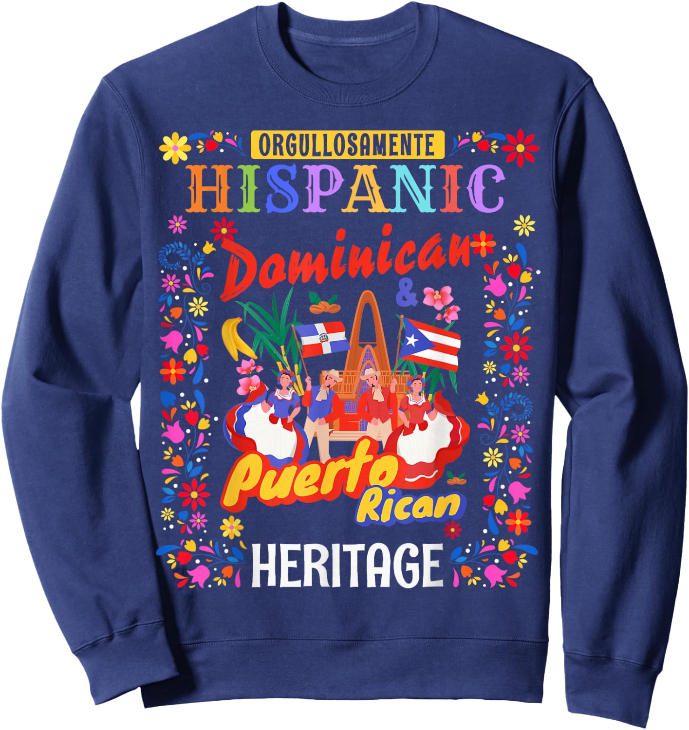 Puerto Rican & Dominican Flag Outfit Idea Women Dominican Sweatshirt - Sweatshirt | Navy