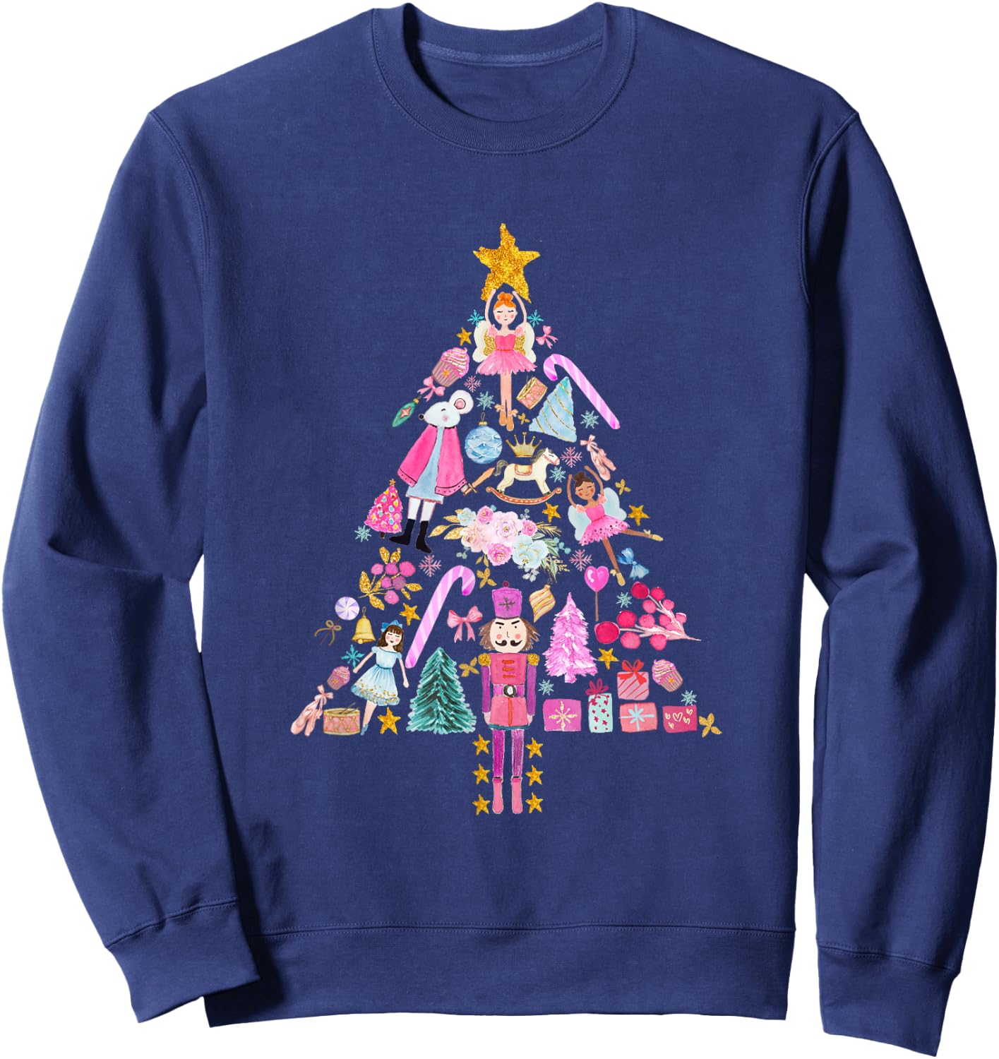Funny Nutcracker Ballet Sugar Plum Fairy Girl Christmas Tree Sweatshirt - Sweatshirt | Navy