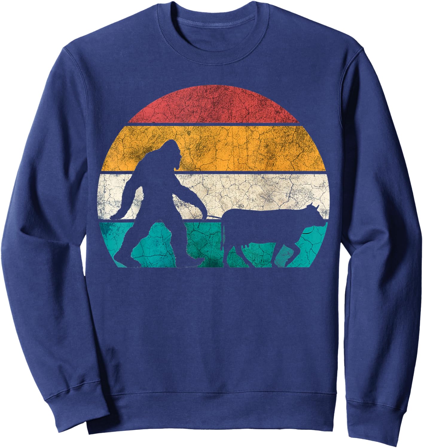 Funny Bigfoot Walking Cow Retro Vintage Sweatshirt - Sweatshirt | Navy